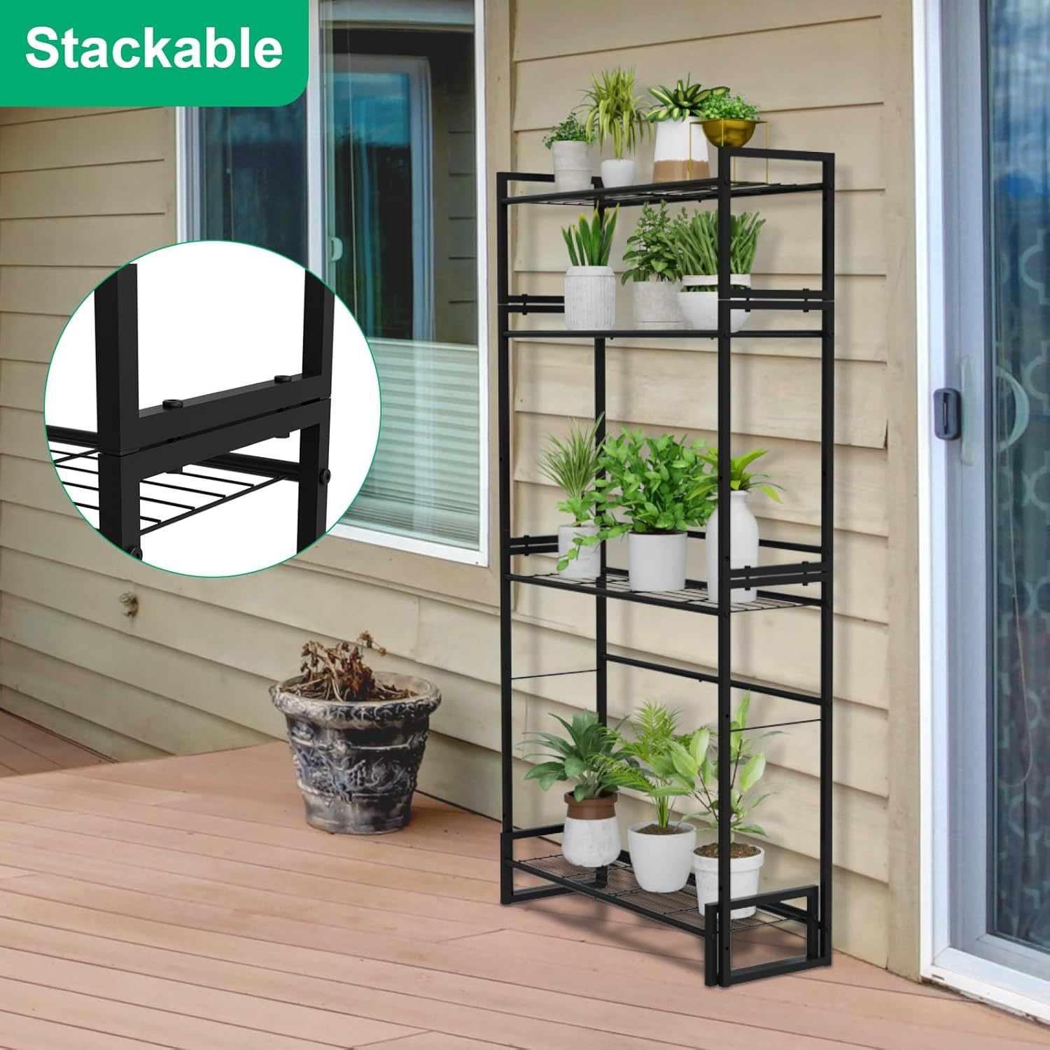 Vygrow Plant Stand, 4 Tier Stackable Tiered Plant Stand, Scalable Heavy Duty Tall Plant Shelf for Indoor Outdoor, Garden, Display Shelves, Flower Pot Holder, Black image number 1