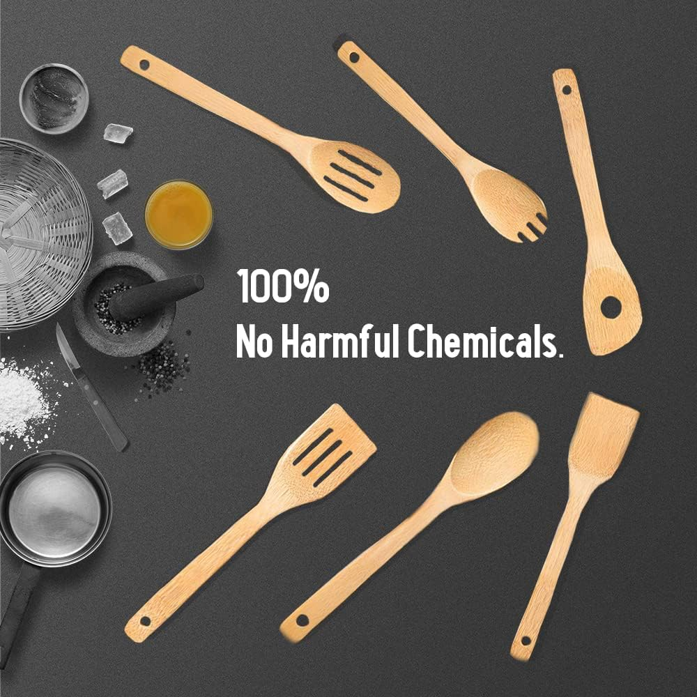 6 Pcs Wooden Spoons for Cooking, Kitchen Utensils Set, Great Spatula Cooking Utensils & Bamboo Wooden Spoons image number 6