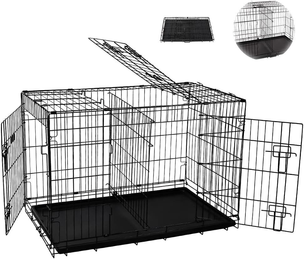 Vaka Pet 36-Inch Dog Crate with Divider, Foldable Metal Cage with 3 Doors and Leak-Proof Tray, Medium Pet Kennel for Indoor Outdoor Use image number 5