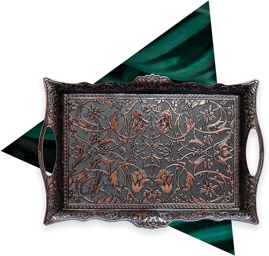 Alisveristime Turkish Ottoman Coffee Tea Beverage Serving Square Tray (Copper) image number 6