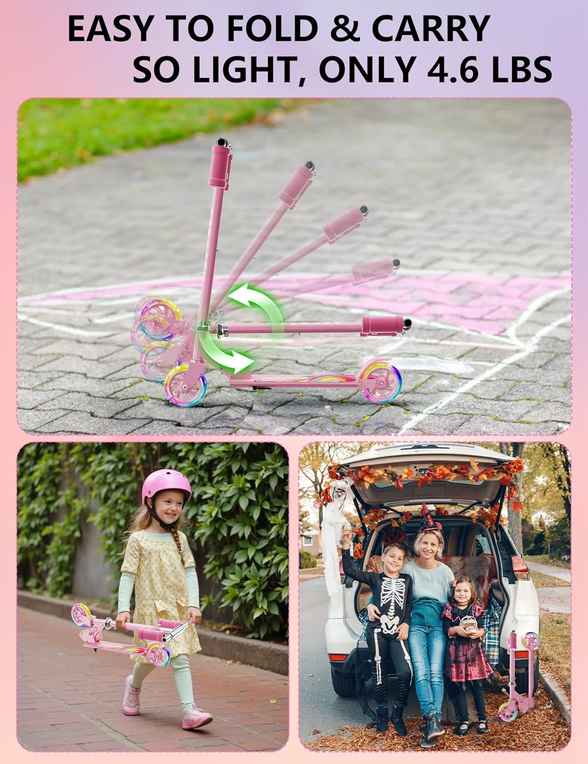 Scooter for Kids Ages 3+, 2 Wheels Kids Kick Scooter with Led Light up & 3 Levels Adjustable, Lightweight Foldable for Boys&Girls image number 3