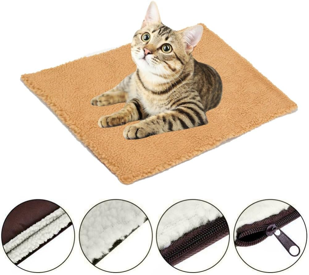 Pet Heating Pad, Self-Heating Blanket for Cats and Dogs, Heat Blanket Cat, Self-Warming Winter Warmth Dog Mat, Washable Puppy Thermal Blanket, Pets Warming Mat, 60 Cm X 45 Cm, Khaki Colour
