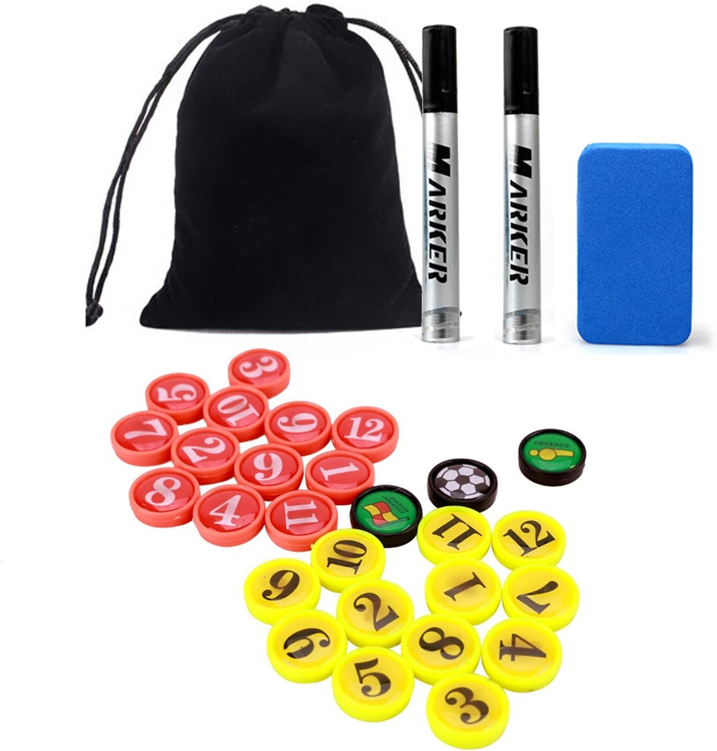 Roseflower Football Soccer Player Magnets 0.62 Inches (1.6Cm Diameter)-Numbered Replacement for Magnetic Tactics Coaching Boards and Magnet Folders Accessories Kit with 2 Pen, an Eraser and Bag image number 3