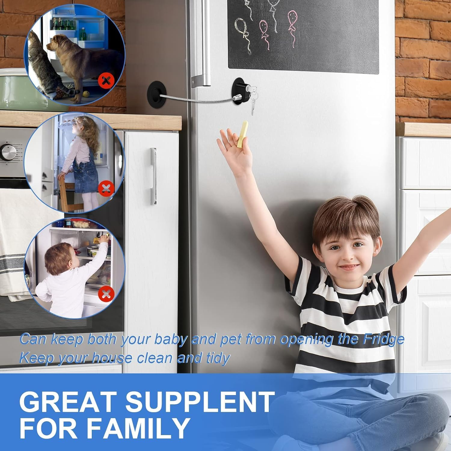 4 Pcs Fridge Lock, Refrigerator Lock for Children, Mini Fridge Locks for Kids, Freezer Lock, Used in Refrigerator Door, Cabinets, Drawers, Toilet Seat (Black, 4 Pcs) image number 2