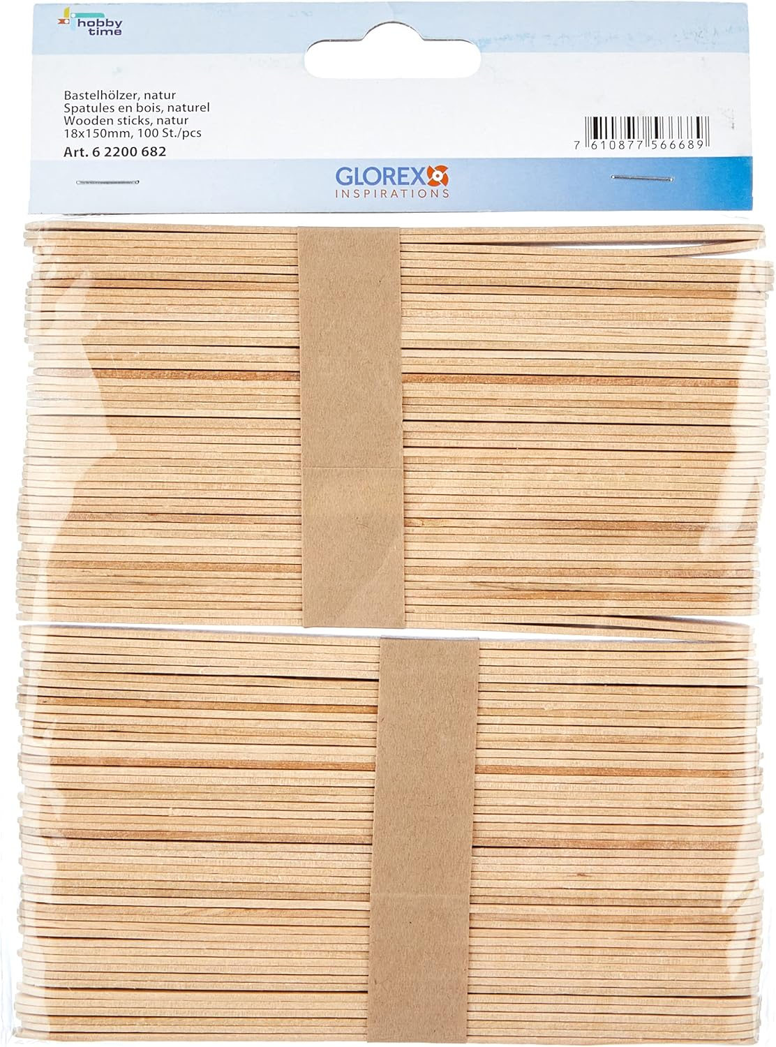 Glorex 6 2200 683 Craft Woods Made of Colourful Varnished Birch Wood, in the Shape of Ice Sticks, Approx. 15 Cm Long with Rounded Ends, Pack of 100, Versatile for Crafts