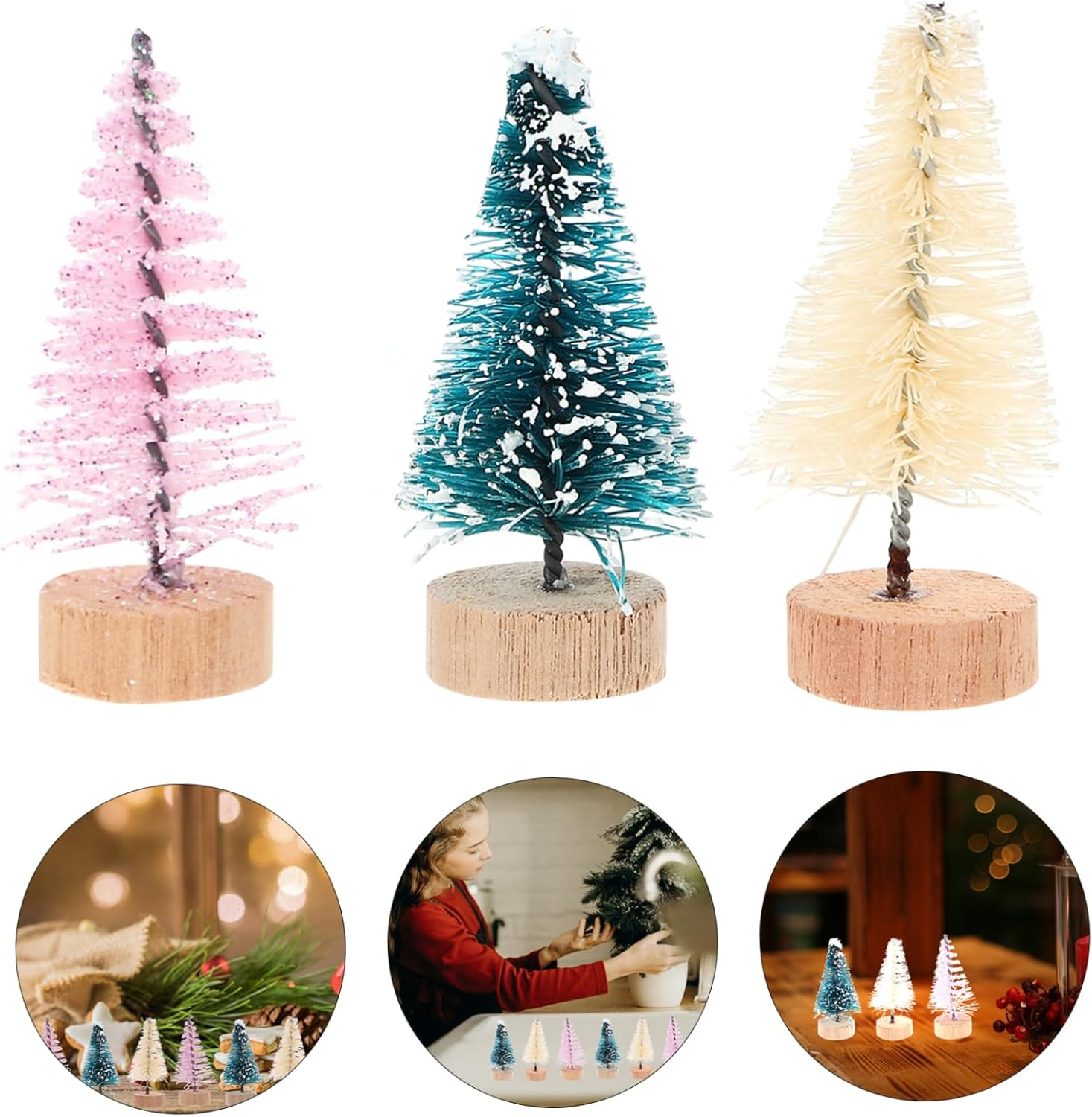 HANABASS 36Pcs Mini Xmas Tree Artificial Trees Wooden Base for Christmas Desktop Decoration Cute Decor for Home Bar Restaurant and Dollhouse Landscape image number 4