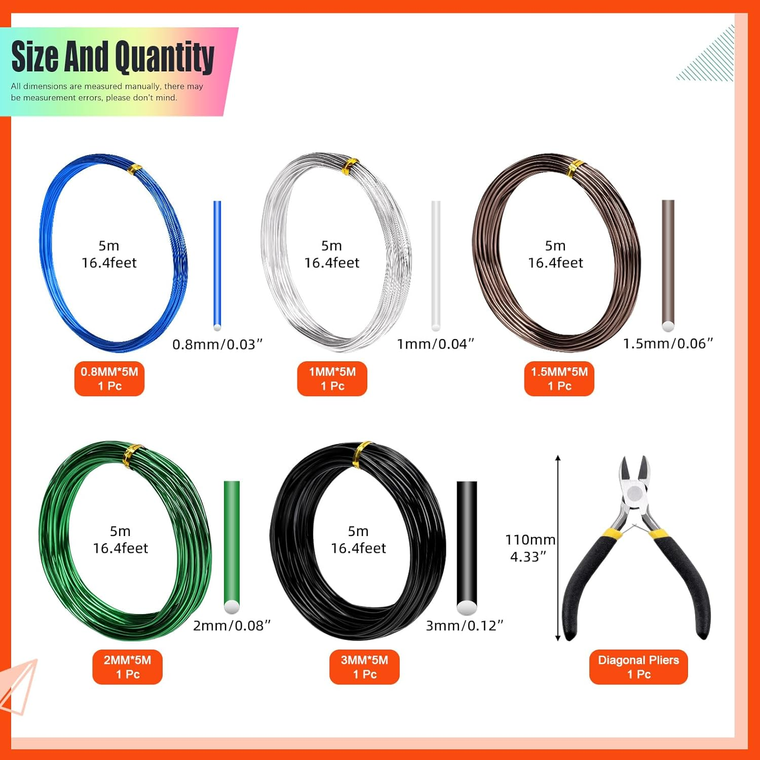 Tanstic 6Pcs Bonsai Training Wire Kit, 0.8Mm, 1Mm, 1.5Mm, 2Mm, 3Mm 82 Feet Total Aluminum Bonsai Wires with Wire Cutter for Bonsai Trees Indoor(16.4 Feet for Each Roll) image number 2