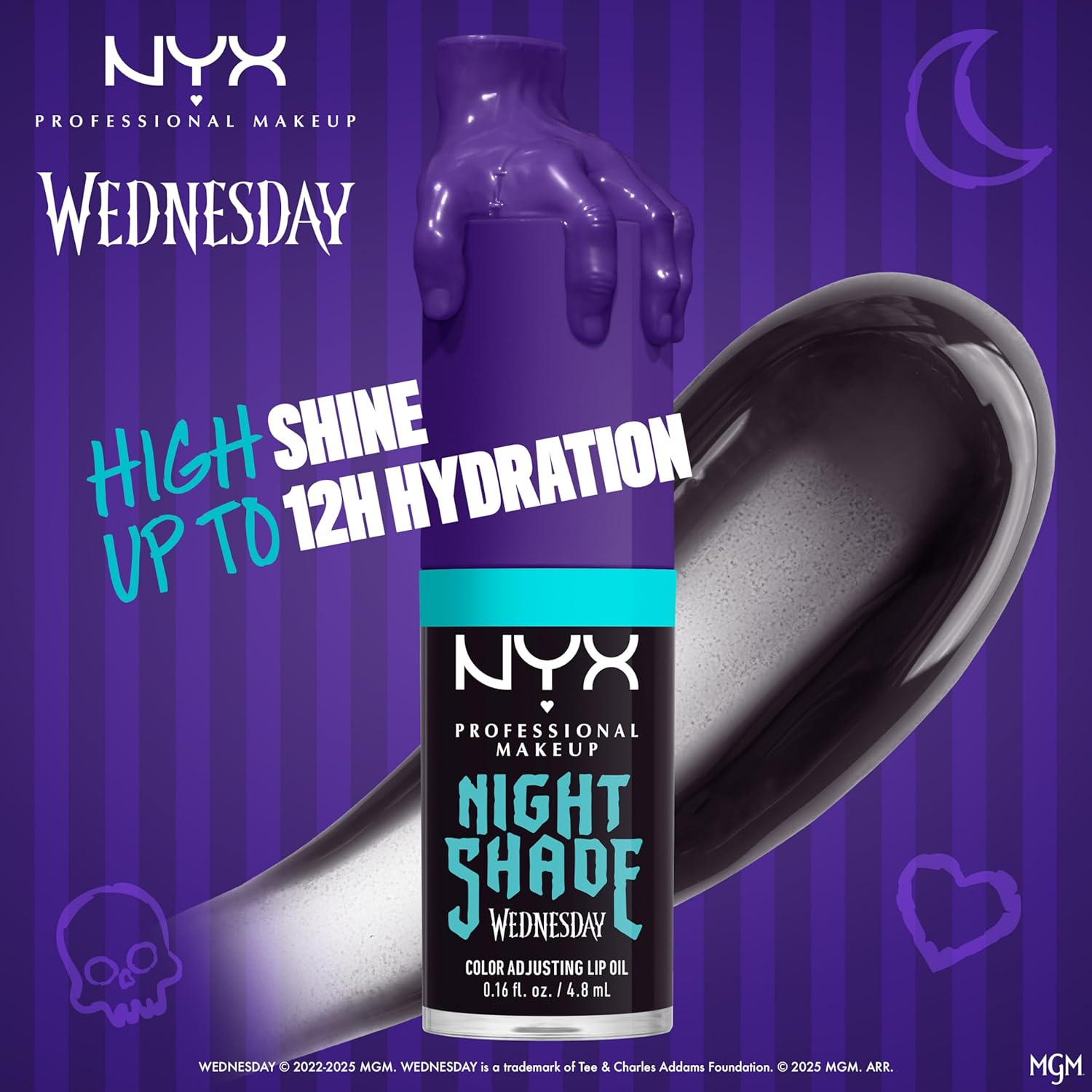 NYX Professional Makeup Wednesday Color-Shifting Lip Oil, Moisturizing, Tinted, and Non-Sticky Lip Gloss with up to 12HR Hydration - Nightshade