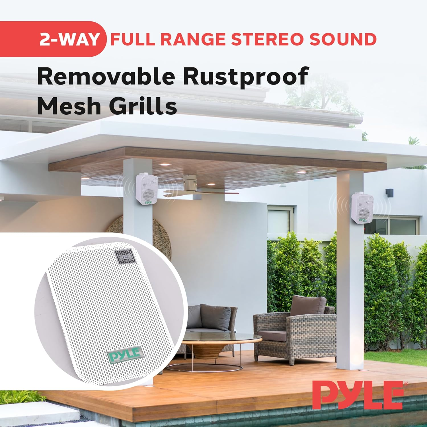 Pyle - Indoor / Outdoor Waterproof Speaker System - 5.25 Inch Pair of Weatherproof Wall/Ceiling Mounted Speakers with Heavy Duty Mesh Covers, 200 Watts RMS, Universal Mount - PDWR40W (White) image number 6
