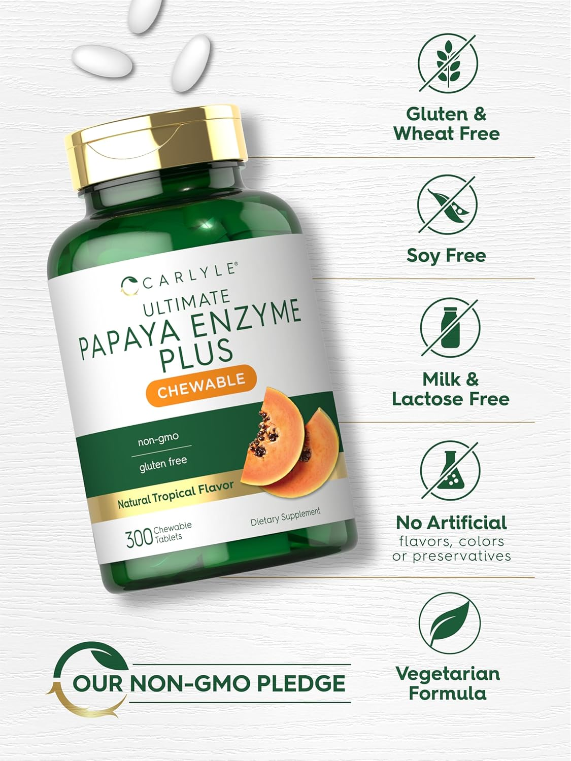 Papaya Enzyme Chewable Tablets | 600 Count | Vegetarian, Non-Gmo, Gluten Free Formula | Papaya Flavor | by Carlyle image number 5