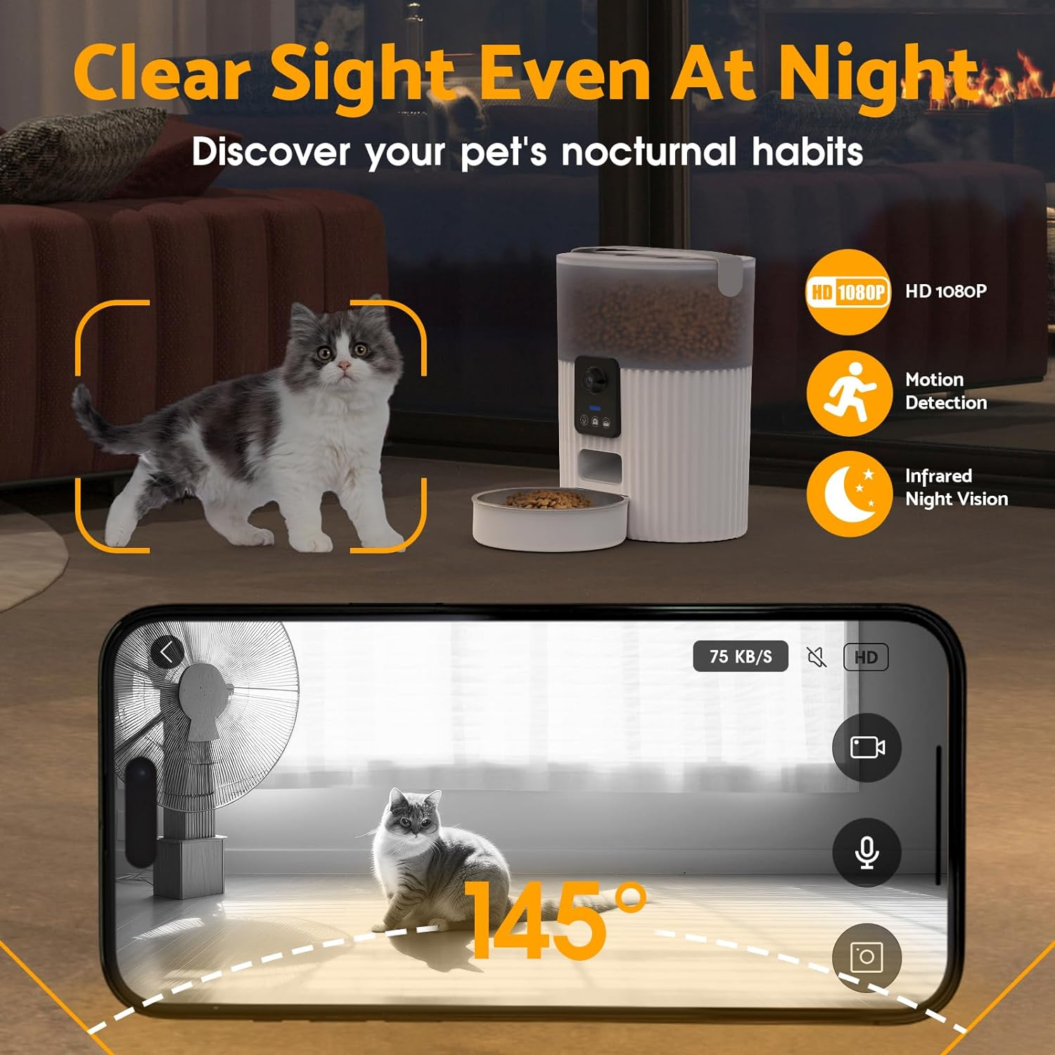 Automatic Cat Feeder with Camera, 1080P HD Video with Night Vision, 5G Wifi Pet Feeder with 2-Way Audio, Support Alexa & Scene Missions, Smart Food Dispenser with Motion Detection for Cat & Dog - Wifi image number 5