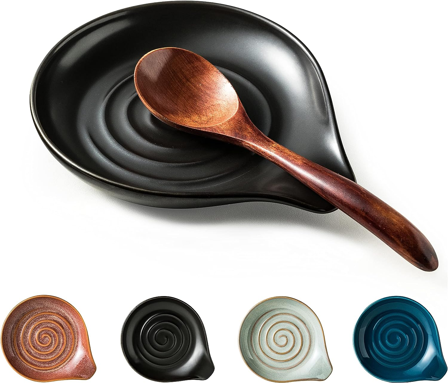 Ceramic Spoon Rest for Stove Top & Kitchen Counter, Large Spoon Holder, Heat-Resistant & Easy to Clean, Non-Stick Spatula Holder for Cooking, Coffee Spoon, Kitchen Decor, Gradient Brown