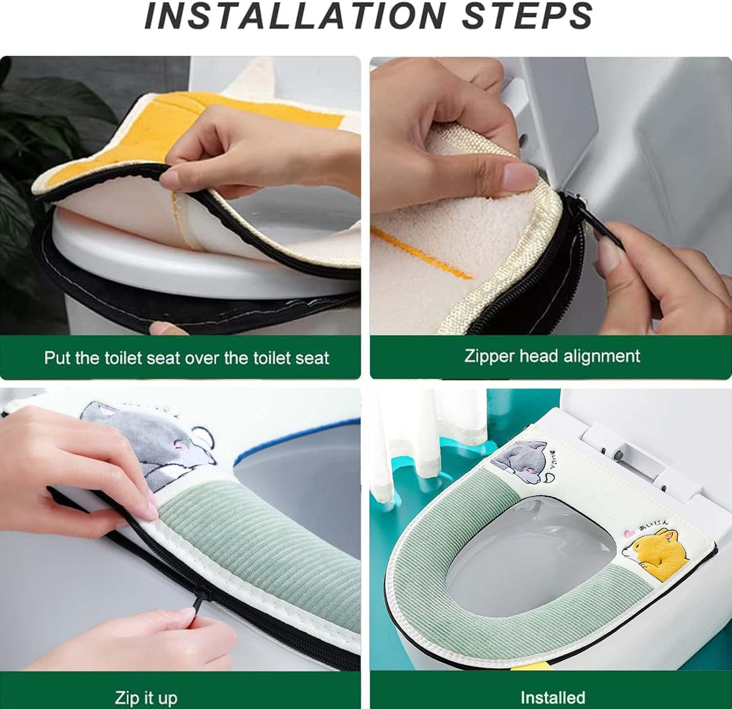 2 Pcs Universal Thickened Toilet Seat Cushion Cover Warm Washable and Reusable Soft Toilet Seat Cover Pads with Zipper (Green + Grey) - Red + Grey image number 4