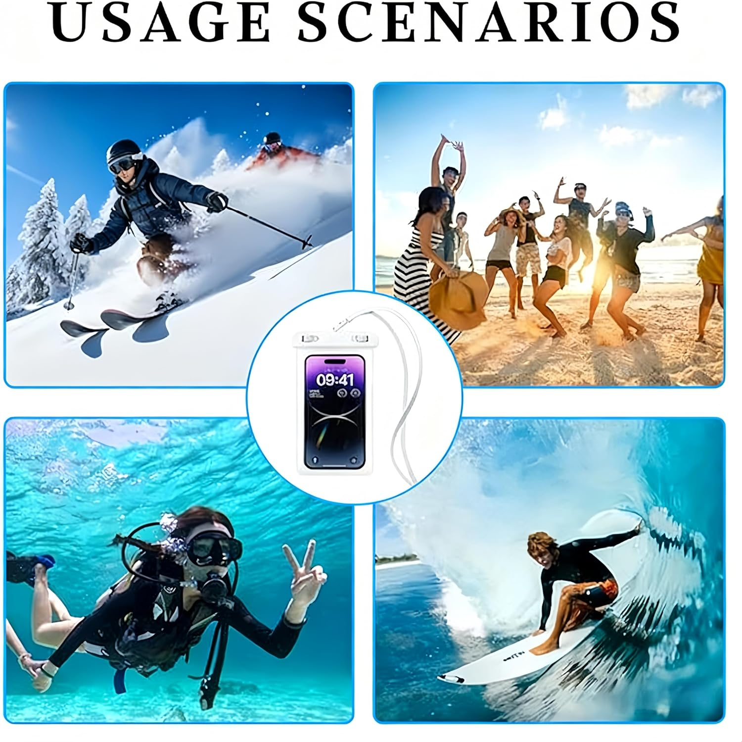 2-Pack Waterproof Phone Pouch,Underwater Phone Case,Water Proof Cell Phone Dry Bag for Iphone 17 16 15 14 Pro 13 12 11 Mini, Samsung S24 S23 Cellphones, Transparent(Black+White)