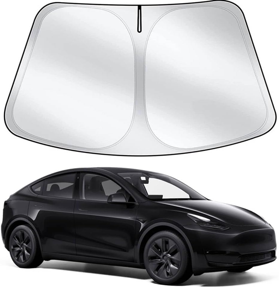 Skycabin Car Windshield Sunshade Reflective&Foldable Windshield Sun Cover for Tesla Model Y, Front Window Interior Sun Protection for Windowscreen&Dashboard UV Protection & Heat Insulation image number 2