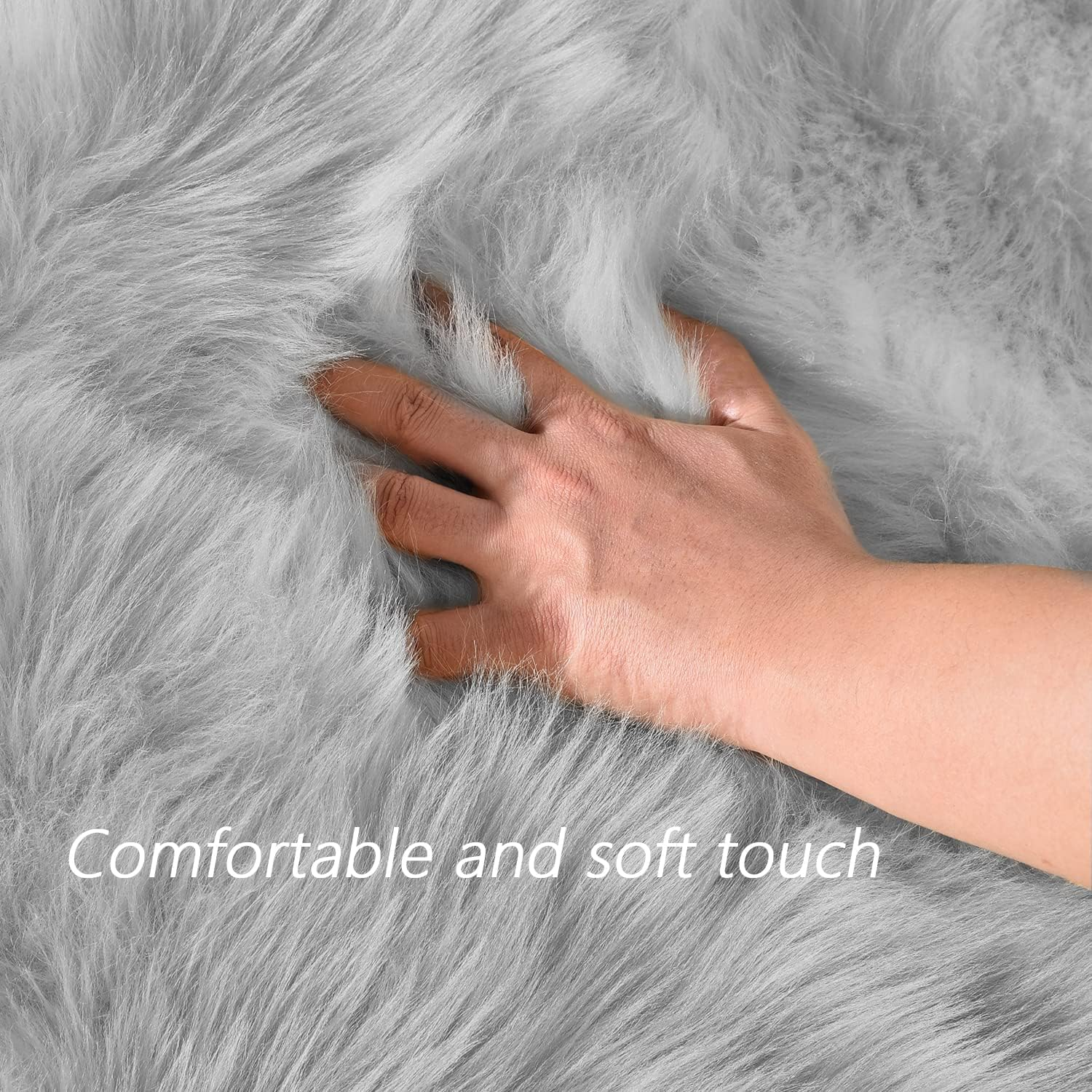 Jaemoose Soft Faux Sheepskin Rug, Faux Fur Rug for Living Room, Fluffy Washable Rug Area Rugs for Bedroom, Kids Girls Boys Home Decor Aesthetic Fluffy Rug, Rectangle (Grey, 80 X 180 Cm) image number 5