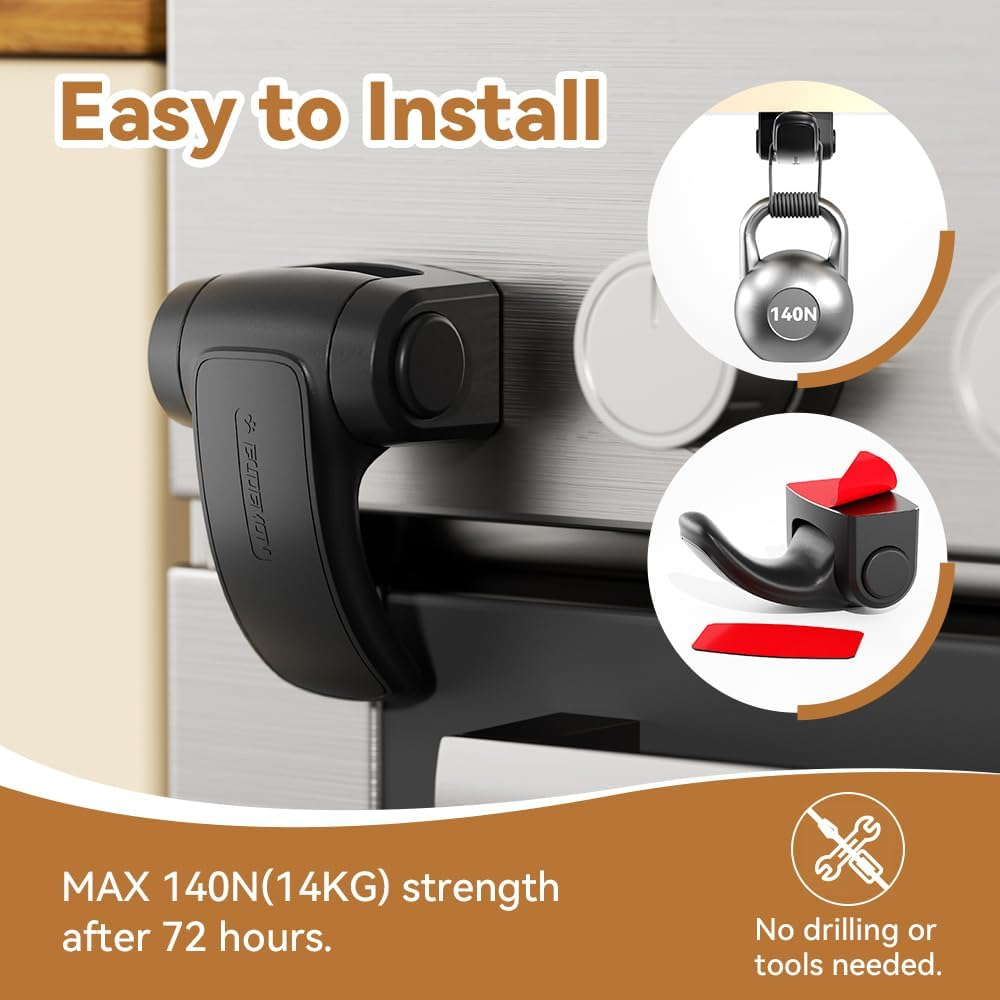 EUDEMON 1 Pack Oven Lock,Baby Proofing Oven Door Lock, Child Safety Oven Front Lock, Easy to Install & Use No Tools Need or Drill (Black) image number 6