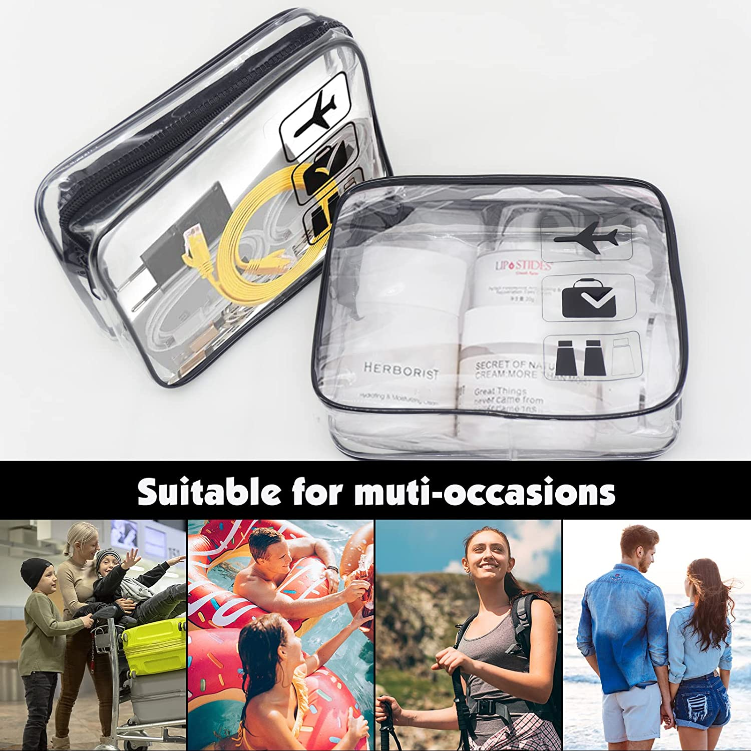 2Pcs Clear Travel Toiletry Bag Wih Zippers Carry-On Travel Accessories Quart Size Toiletries Cosmetic Pouch Makeup Bags for Men and Women