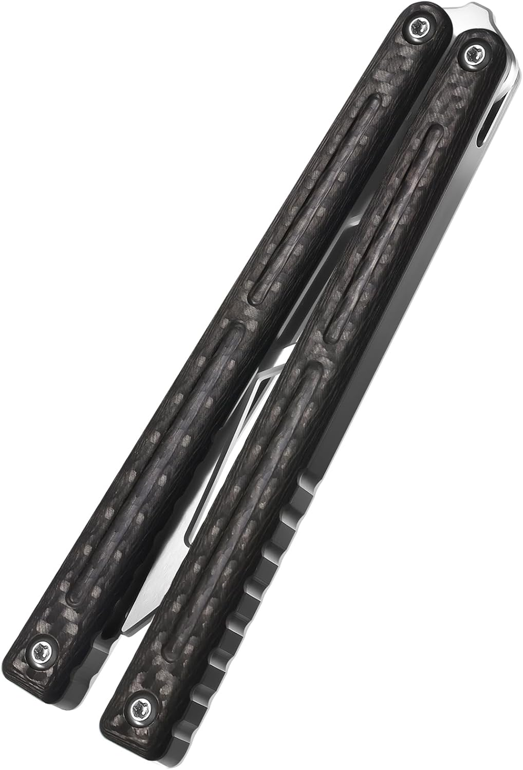 Thomas Refault Bowie, Strive for the Future, Fine-Tuning Bushing System, 7075 AL with G10 / Ultem/Carbon Fiber Channel Handle, Multifunctional Tool (Silver Carbon Fiber with Silver Trainer)