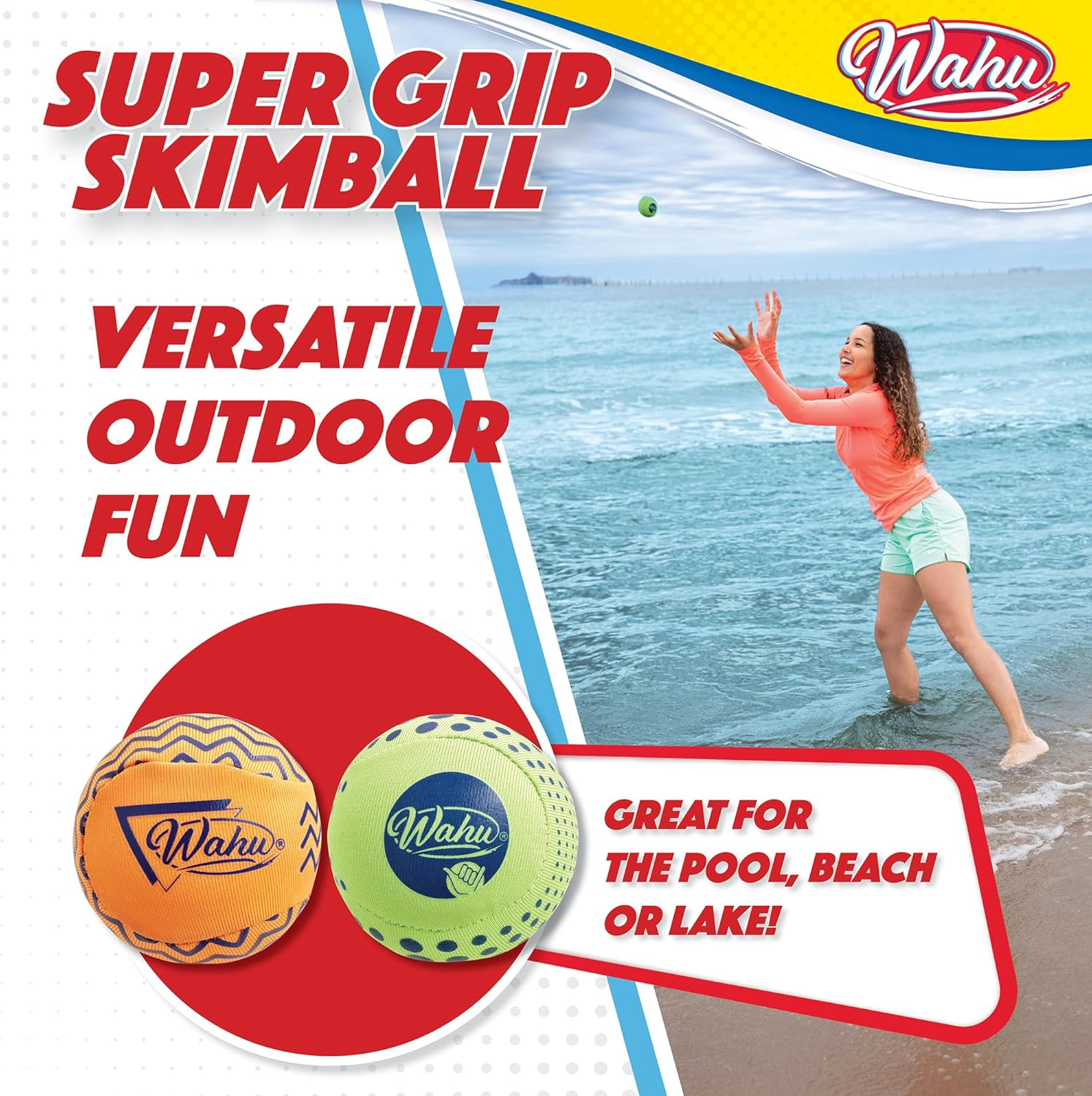 WAHU Super Grip Skimball 2-Pack Green/Orange - 100% Waterproof Ball Can Skip over 150-Feet across the Water