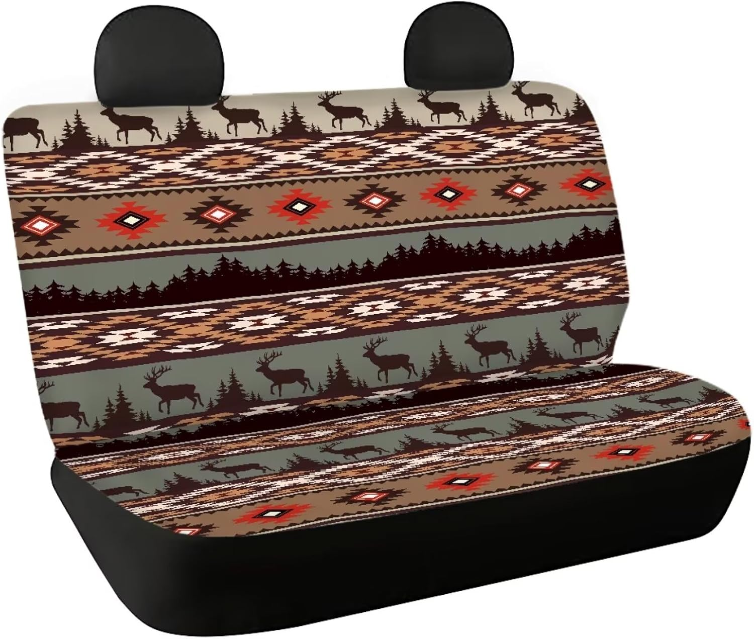 WELLFLYHOM Native Deer Car Seat Covers Rear Bench Seat Cover Aztec Tribal Car Accessories Universal Rear Seats Protective Cover for Trucks SUV image number 5