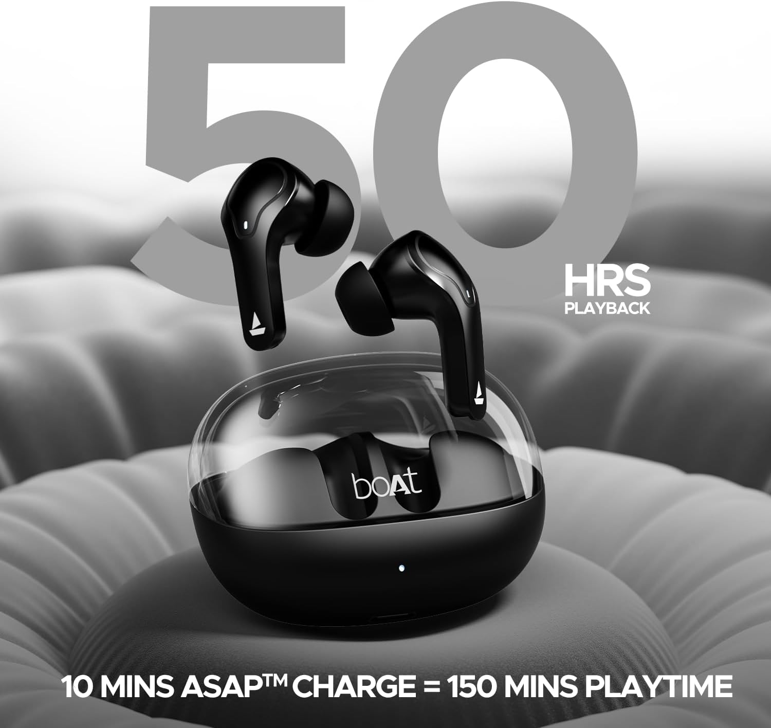Boat Airdopes 311 Pro Truly Wireless in Ear Earbuds, up to 50 Hrs Playtime, Dual Mics, Low-Latency Mode, ASAP Charging, IPX4, IWP Tech, BT V5.3 (Active Black) image number 2