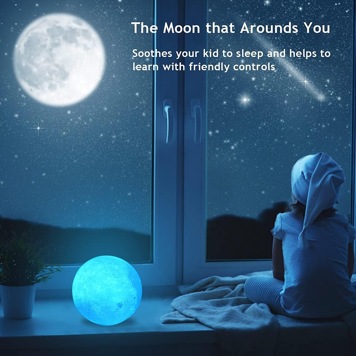 Moon Lamp, Coopark 3D Printing Night Light 16 Colors LED Lighting with 4 Modes USB Charging & Wooden Stand, Remote & Touch Control(15Cm/5.9Inch) Warm Theme Bedroom Decor Cool Creative for Boys Girls image number 1