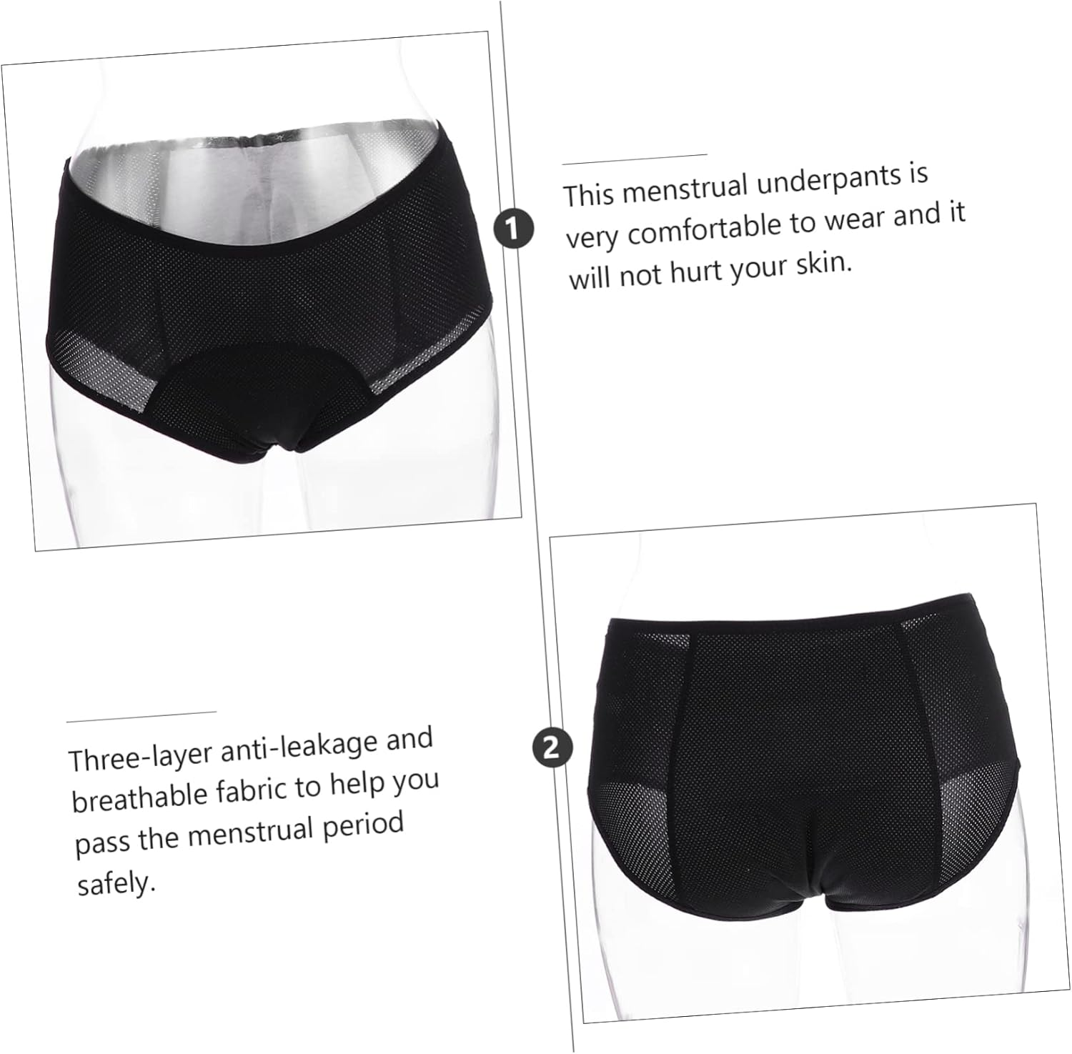 Healvian Female Menstrual Underpants Menstruation Pants Breathable Reusable Women Underwear Black image number 6