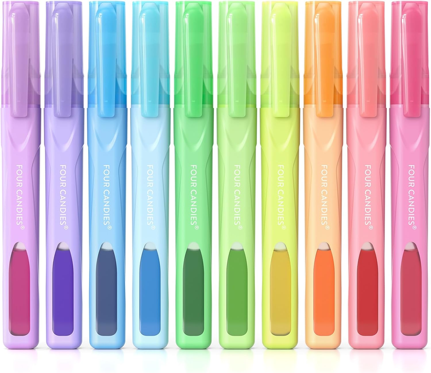 Four Candies Cute Pastel Highlighters, 10 PCS Highlighters Assorted Colors, Soft Chisel Tip, Clear Ink View, Aesthetic Highlighters Set for Organizing and Coloring image number 2