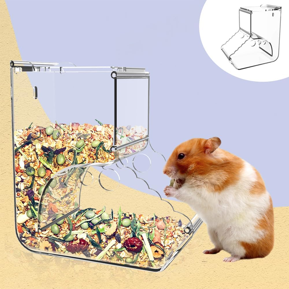 Hamster Food Dispenser with Baffle Design, Large Transparent Capacity, Durable Automatic Small Animal Feeder for Hamsters, Guinea Pigs, Bunnies and Other Small Pets image number 5