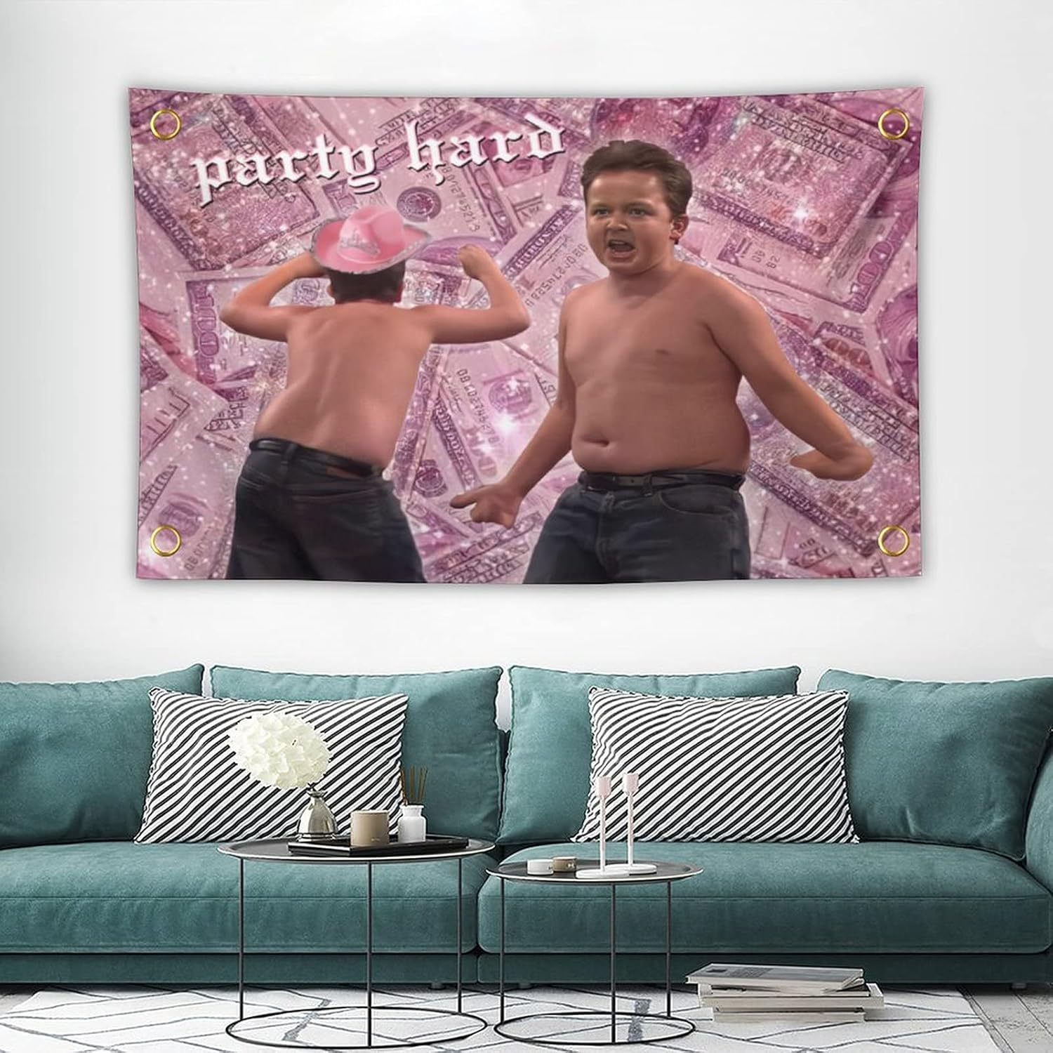 Bahhuou Party Hard Gibby Funny Tapestry 3X5Ft Tapestry Funny Meme Flag Wall Hanging Window Design for Bedroom Gift Home Man Cave Decor image number 3