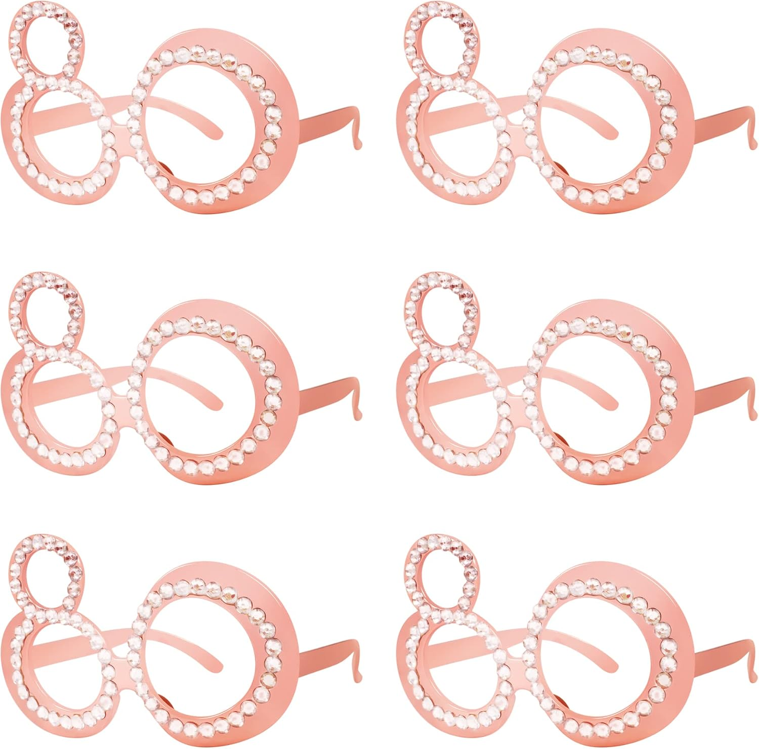 60Th Birthday Glasses - 6 Pairs Rose Gold 60 Years Old Glasses with Rhinestones Frame, Funny Plastic Costume Photo Booth Props for 60Th Anniversary Party Decorations image number 5