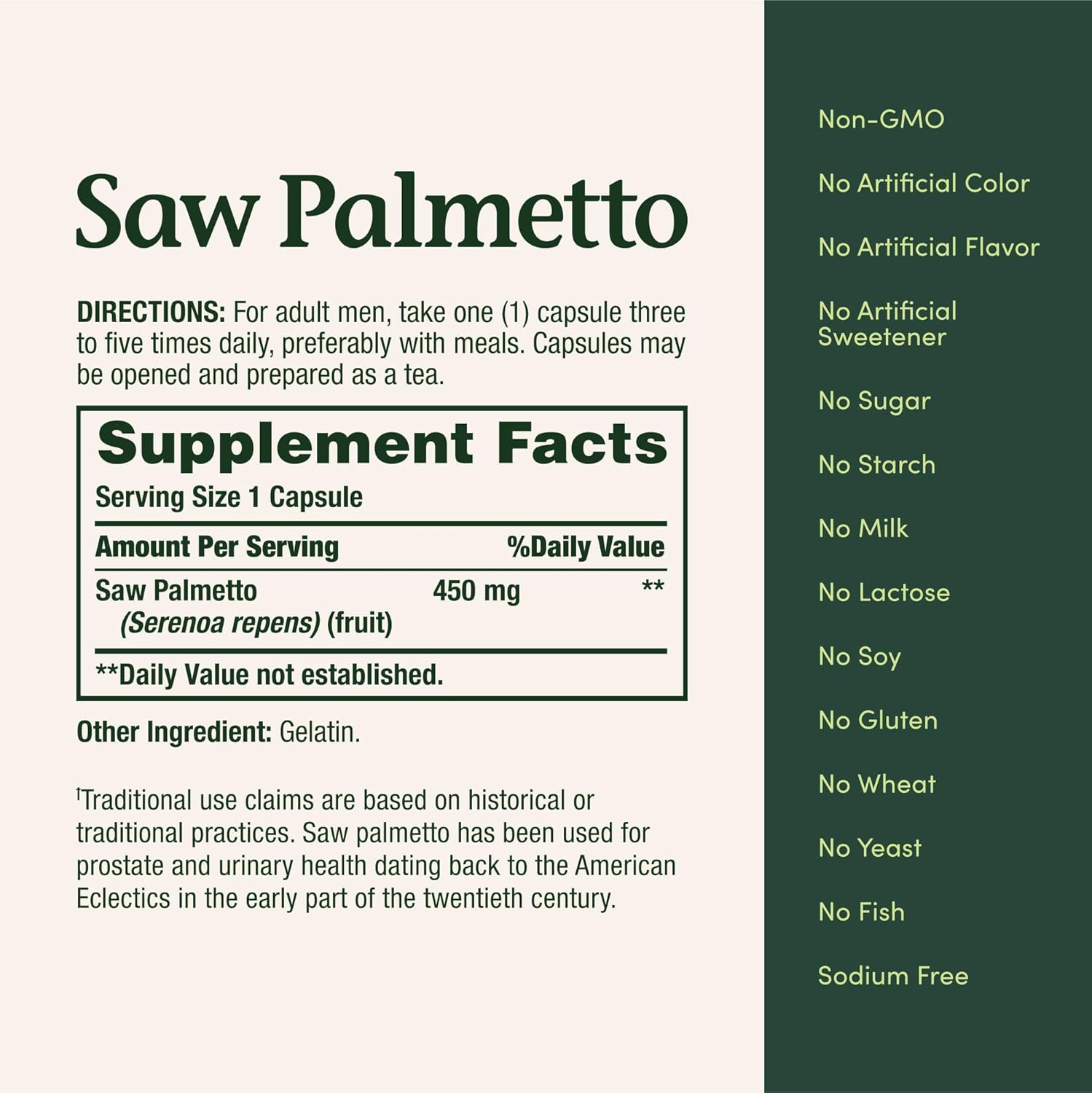 Nature'S Bounty Natural Saw Palmetto 450 Mg, 250 Capsules image number 3