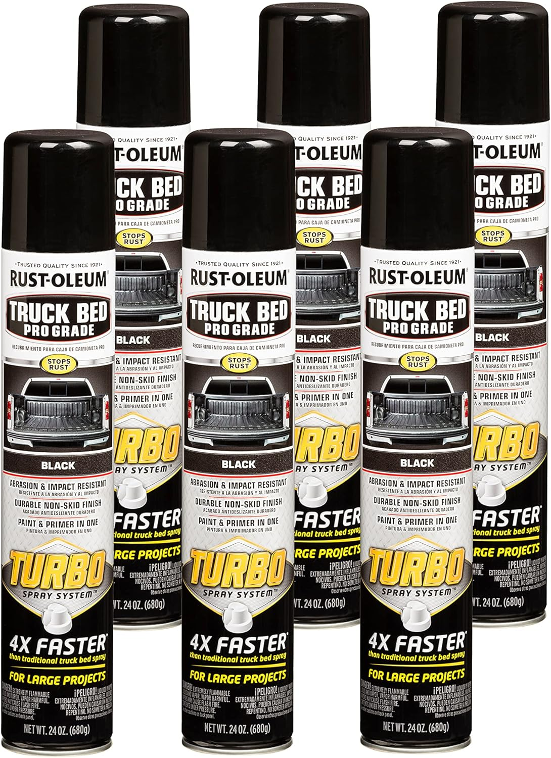 Rust-Oleum Truck Bed Pro Grade Stops Rust Turbo Spray Paint, Black, 680 G (Pack of 6) image number 1
