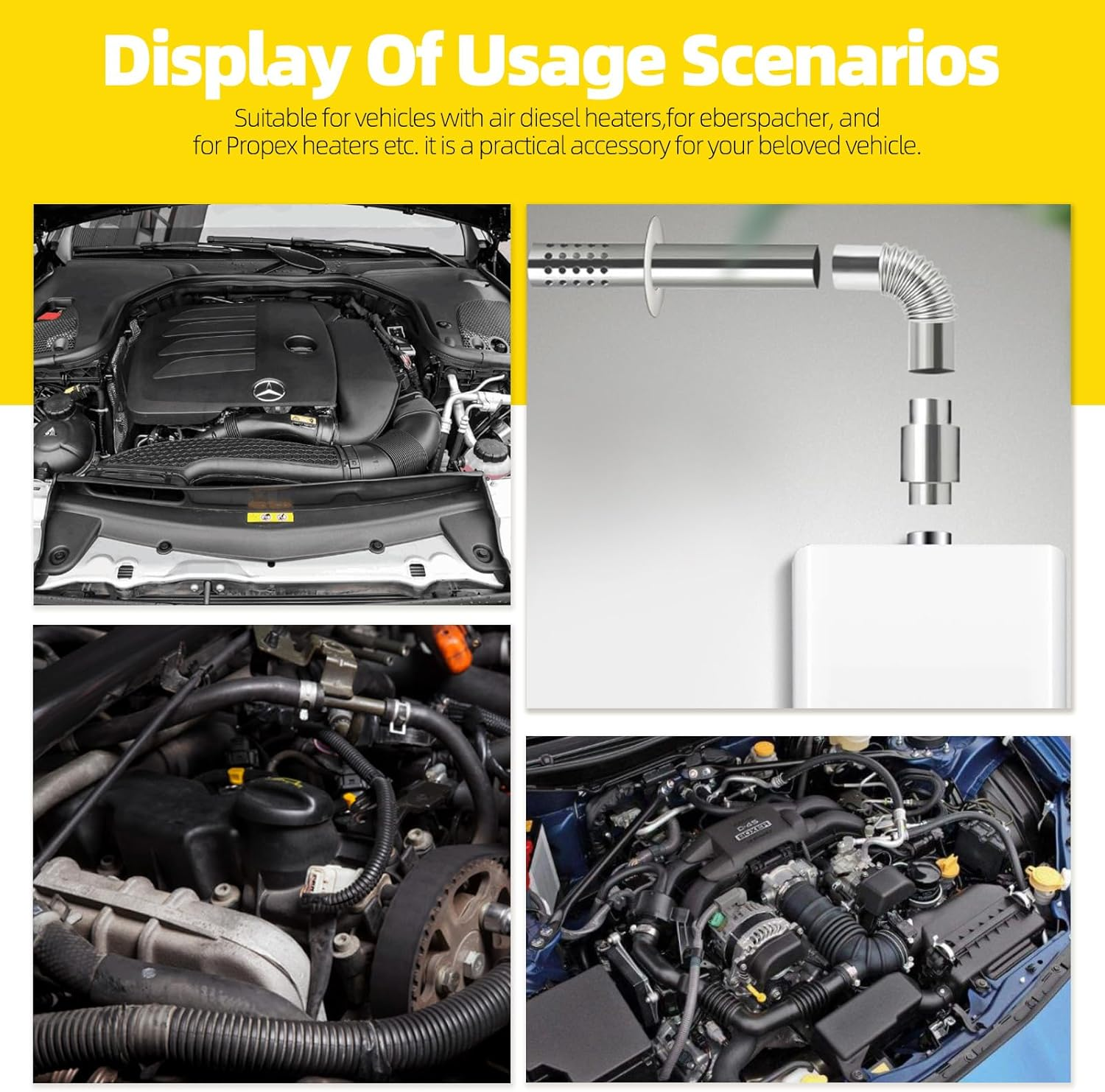 2.5CM/1&rdquo; Parking Air Heater Exhaust Pipe, Stainless Steel, Flexible Exhaust Tubing with Muffler, Diesel Heater Exhaust Pipe Tube, Silver, 8Pcs