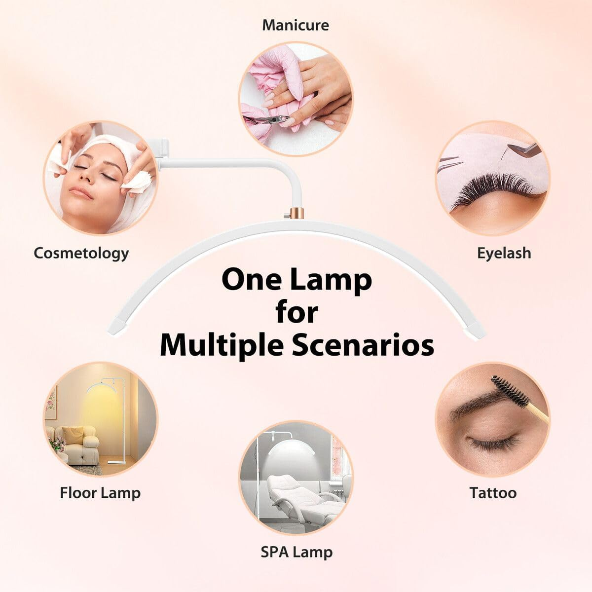 AUSWAY LED Beauty Floor Lamp Fill Light Half Moon for Lash Extensions Salon Tattoo Eyelash Spa Facial Nail Skincare Makeup Tool Adjustable Brightness with Remote White image number 1