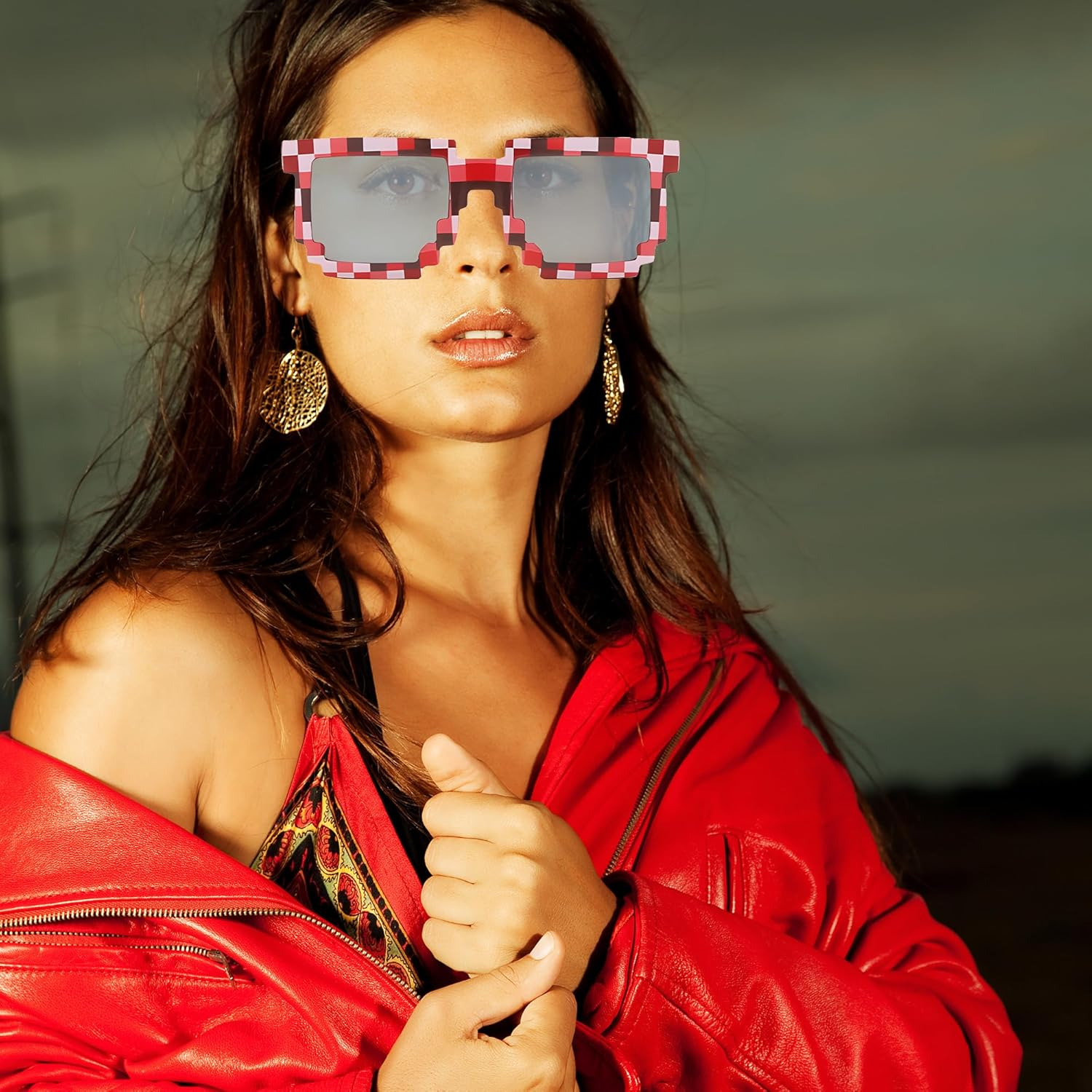 8Pcs Mosaic Party Glasses for Kids & Adults - 8 Colorful Plastic Pixel Sunglasses, Unisex Party Favors for Birthday, Game, Mining Theme Parties (Durable, 14.2Cm) image number 2