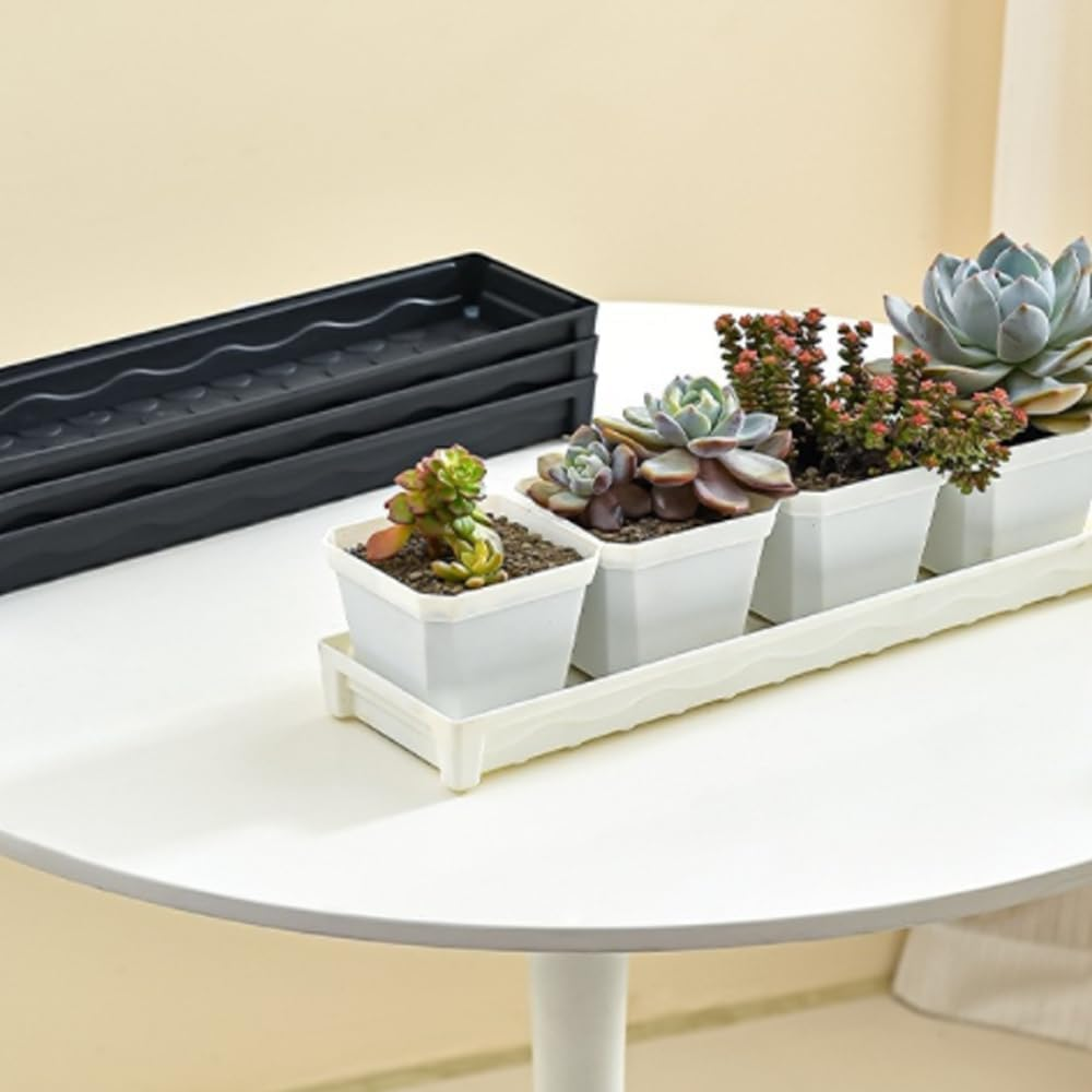 6 PCS Plastic Tray Saucer Rectangular,Plastic Plant Drip Trays,Water Drip Tray for Flower Pot Planter,Windowsill Plant Drainage Stand for Indoors Outdoor,16 X 4.5 X 1.6 Inch(Black) image number 1