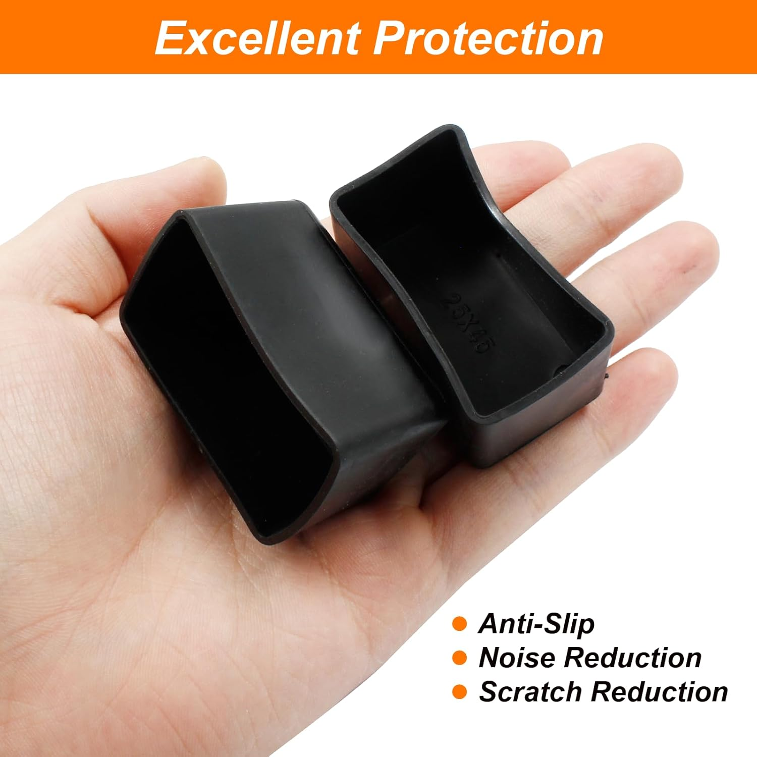 20Pcs Rectangle Furniture Leg Caps 1" X 1-3/4" (25 X 45Mm) - Black Rubber Chair Leg Caps Covers Floor Protectors for Chair, Table image number 3