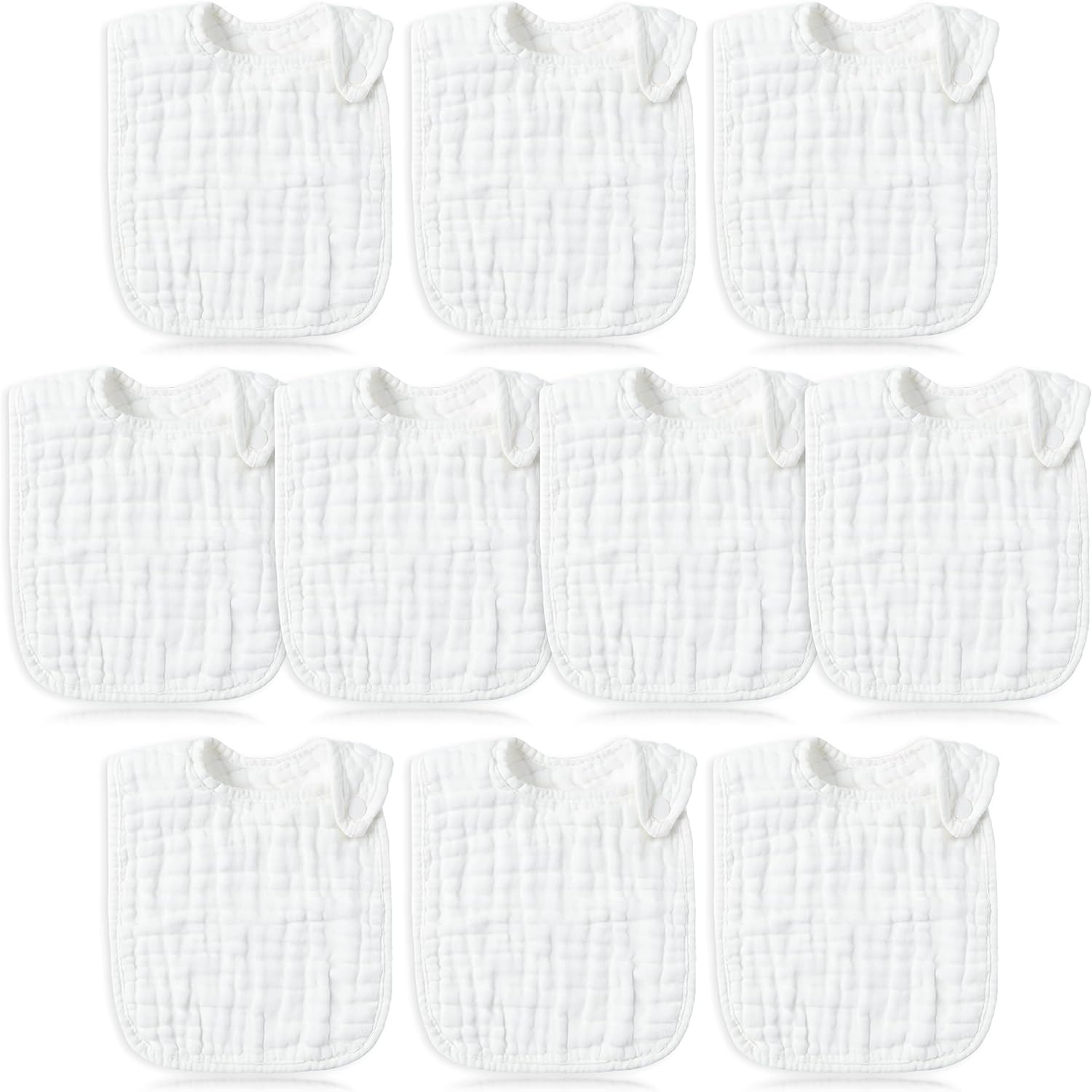 Buoonyer 10Pcs Snap Muslin Cotton Bibs, Baby Bandana Drool Bibs, Adjustable Soft Absorbent Cotton Scarf