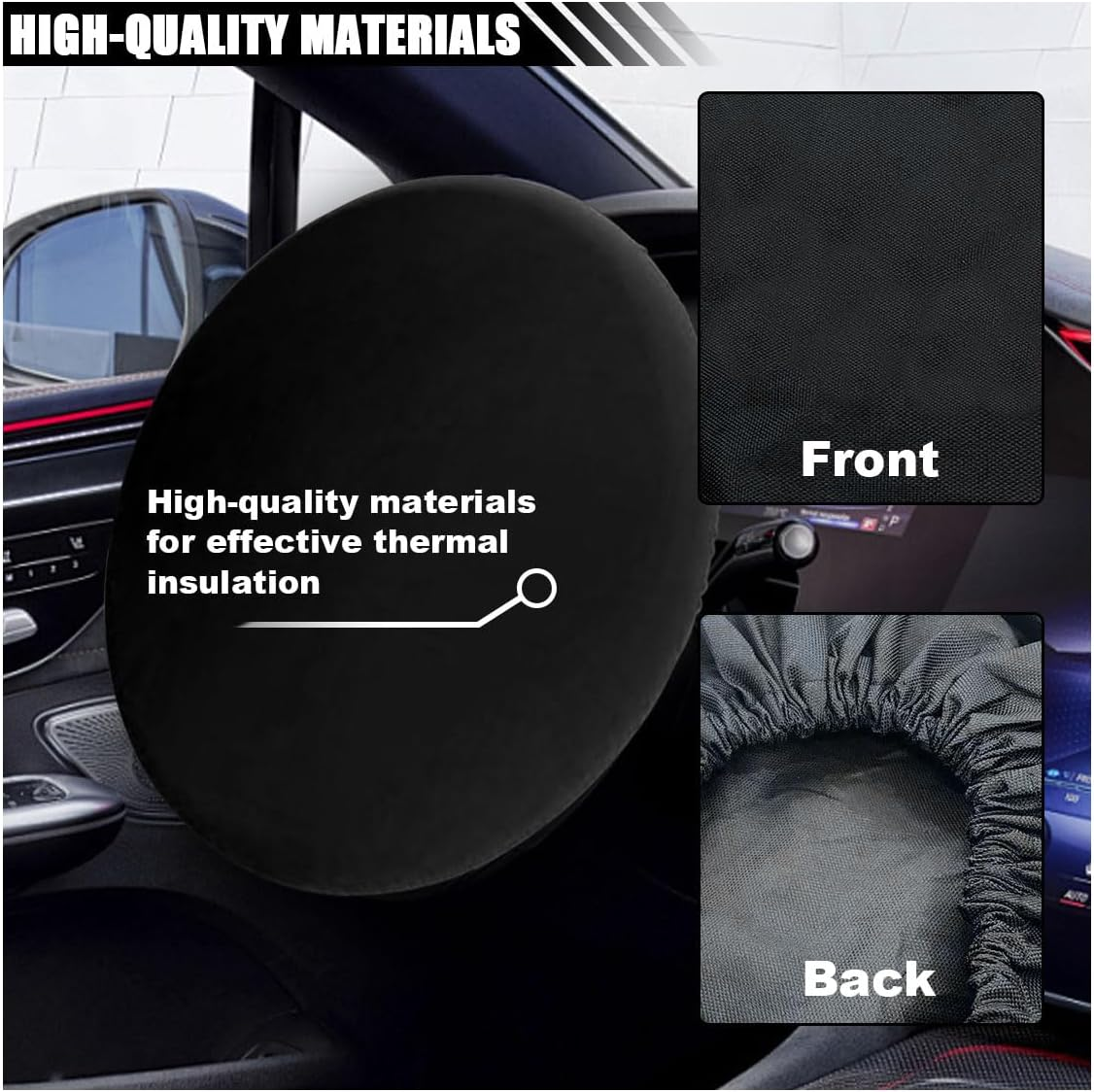 Car Steering Wheel Cover Sun Shade, Anti-Heat Steering Wheel Protector, Universal 18 Inch Auto Steering Wheel Sun Block Cover, Steering Wheel Shield Accessories for Most Car Truck SUV (Black) - Black image number 6