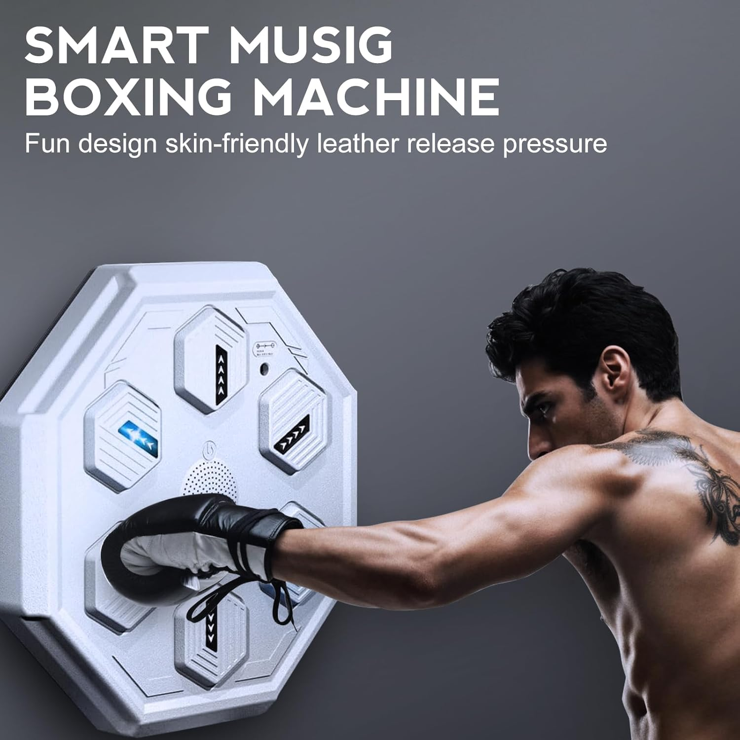 Youngly Smart Music Boxing Machine Can Connect to Bluetooth Boxing Traing Machine for Focus Agility Training Wall Mounted Punching Equipment with LED Lighting Effect/Grey
