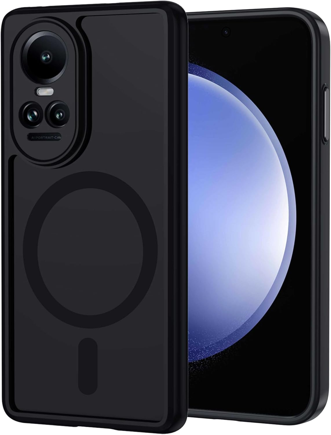 XTCASE for Oppo Reno 10 / Reno 10 Pro 5G Case Magnetic Compatible with Magsafe, Matt Translucent Mobile Phone Case for Oppo Reno 10 / Reno 10 Pro 5G Scratch-Resistant PC Back + TPU Bumper - Black image number 5