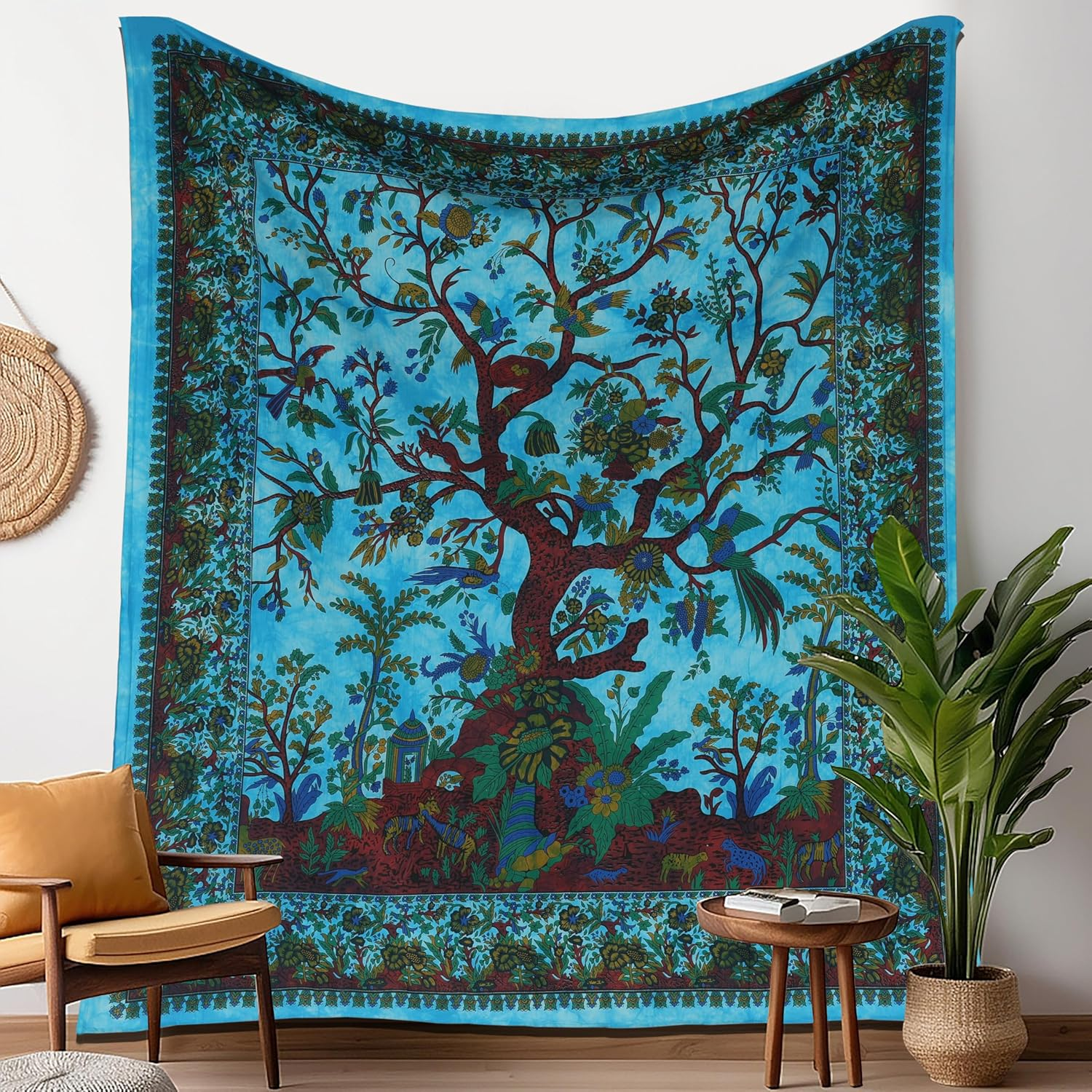 Craft Trade Tree of Life Small Tapestry & Hippie Boho Bohemian Wall Hanging, Blue Tapestries for Bedroom, Wall Art, Home Decor - 30X40 Inches (Poster) image number 5