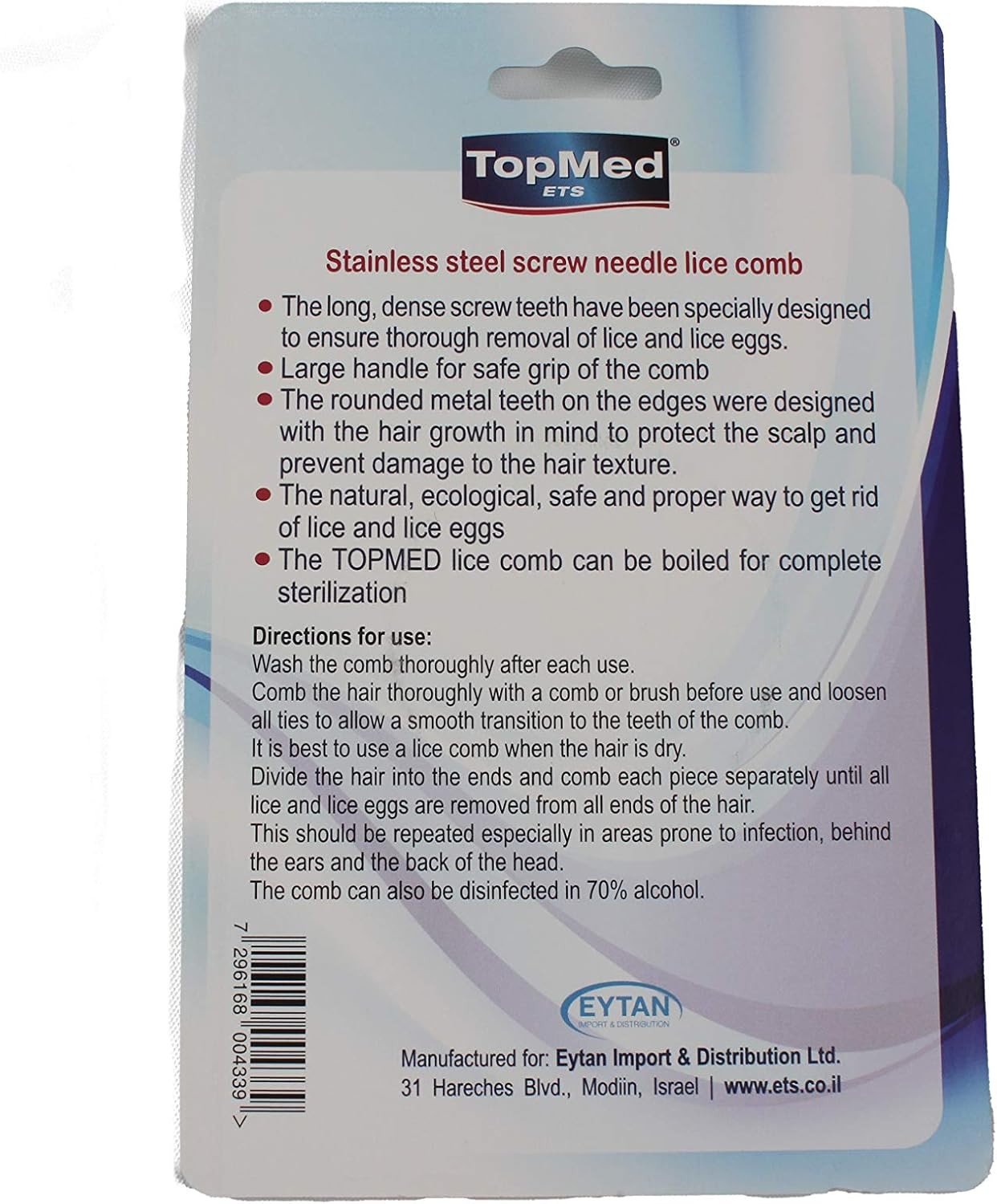 Top Med LICE Comb Steel Screw Needle Spiral 1 Count image number 2