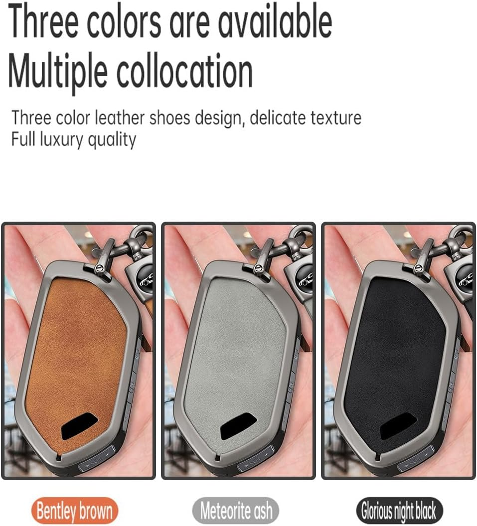 Ontto Car Key Fob Cover Case Fit for Kia Picanto Sorento MQ4 Carnival KA4 Morning K5 Carens 2024 2025 4 5 6 7 8 9 Buttons Smart Key Holder Metal Leather Shell Bag Keyring Keychain Accessories - Long Keychain-Brown image number 4