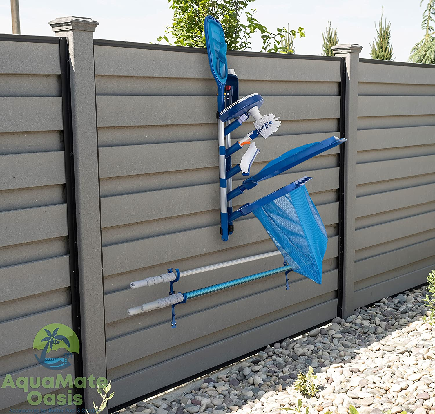 Pool Accessory Holder, Pole Hangers & Hose Strap Perfect Organise Caddy Rack Kit for Poles Brushes Nets & Vacuum Attachments Maintenance Rustproof Weatherproof Storage (Dark Blue) image number 5