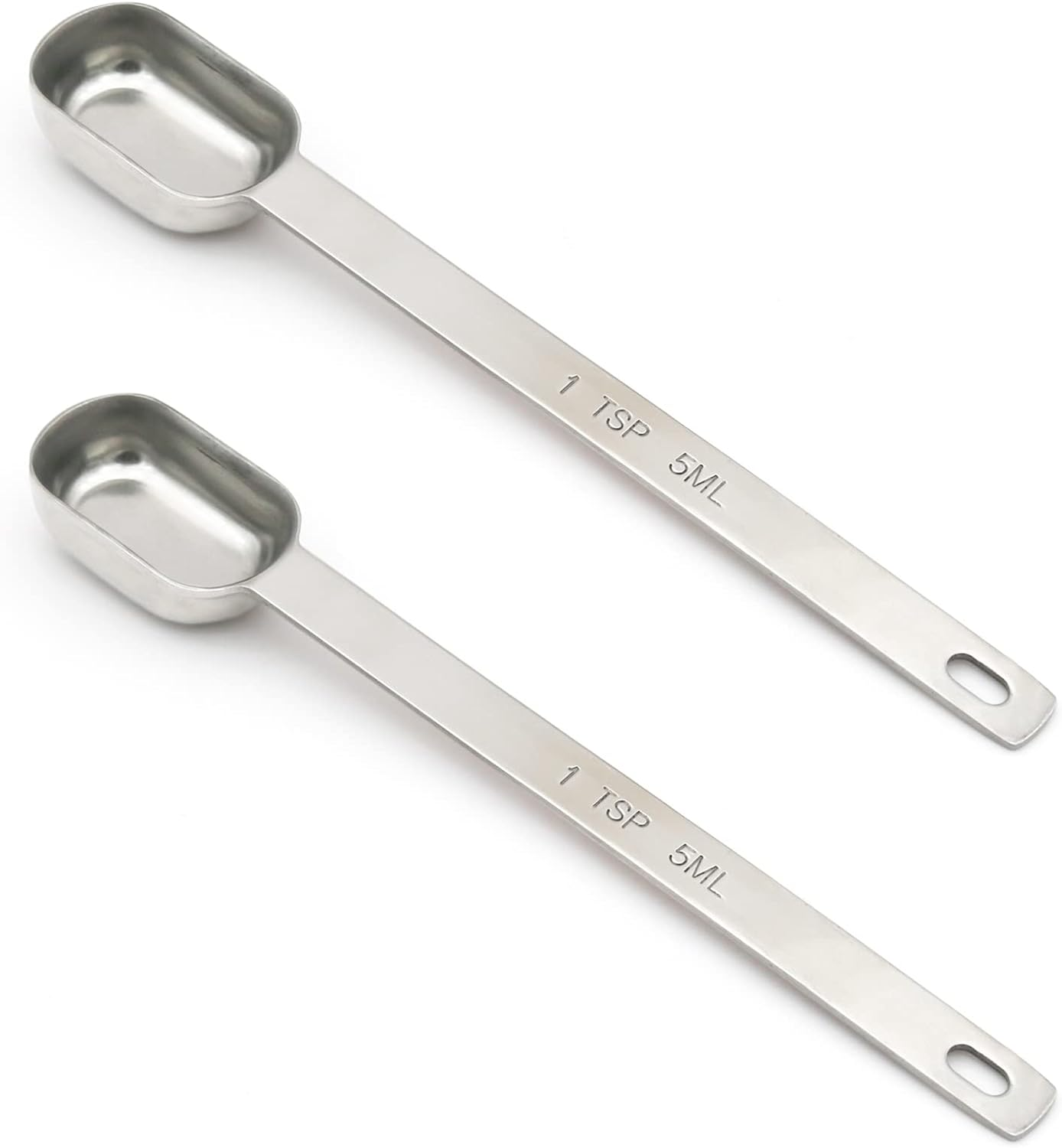 2PCS 1Tsp (1/3Tbsp, 5Ml) Single Measuring Spoon, Stainless Steel Long Handle Individual Teaspoons Only