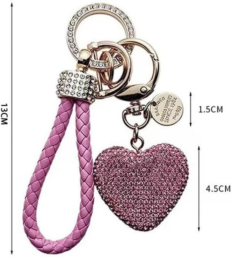 Crystal Heart Keychain, Sparkly Blue Rhinestone Key Fob Holder with Anti-Lost D-Ring image number 2