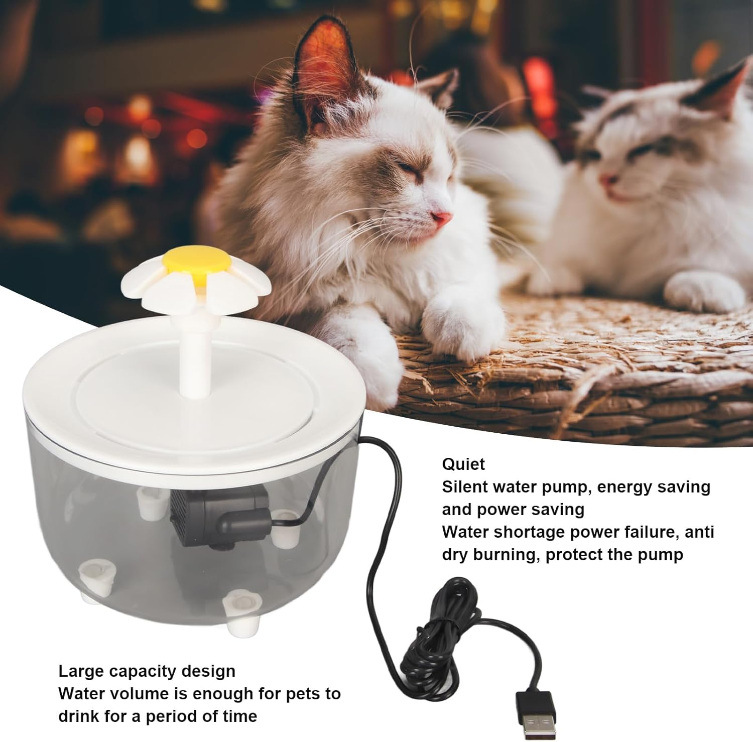 Cat Water Fountain, Automatic Cat Water Dispenser, Quiet Pet Water Fountain, Pet Flower, Automatic Circulation Water Dispenser for Cat Dogs, Easy to Clean image number 4